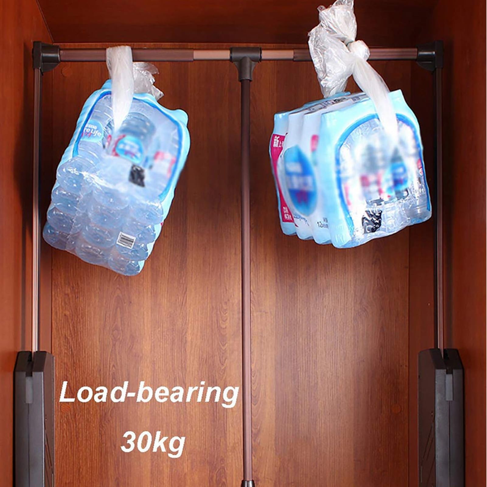 Generisch Verstellbare, ausziehbare Kleiderstange, Mokka, 600-830 mm, Tragkraft bis zu 30 kg, ideal für die Aufbewahrung im Kleiderschrank, platzsparende Hebeschienen für die meisten Kleiderschränke