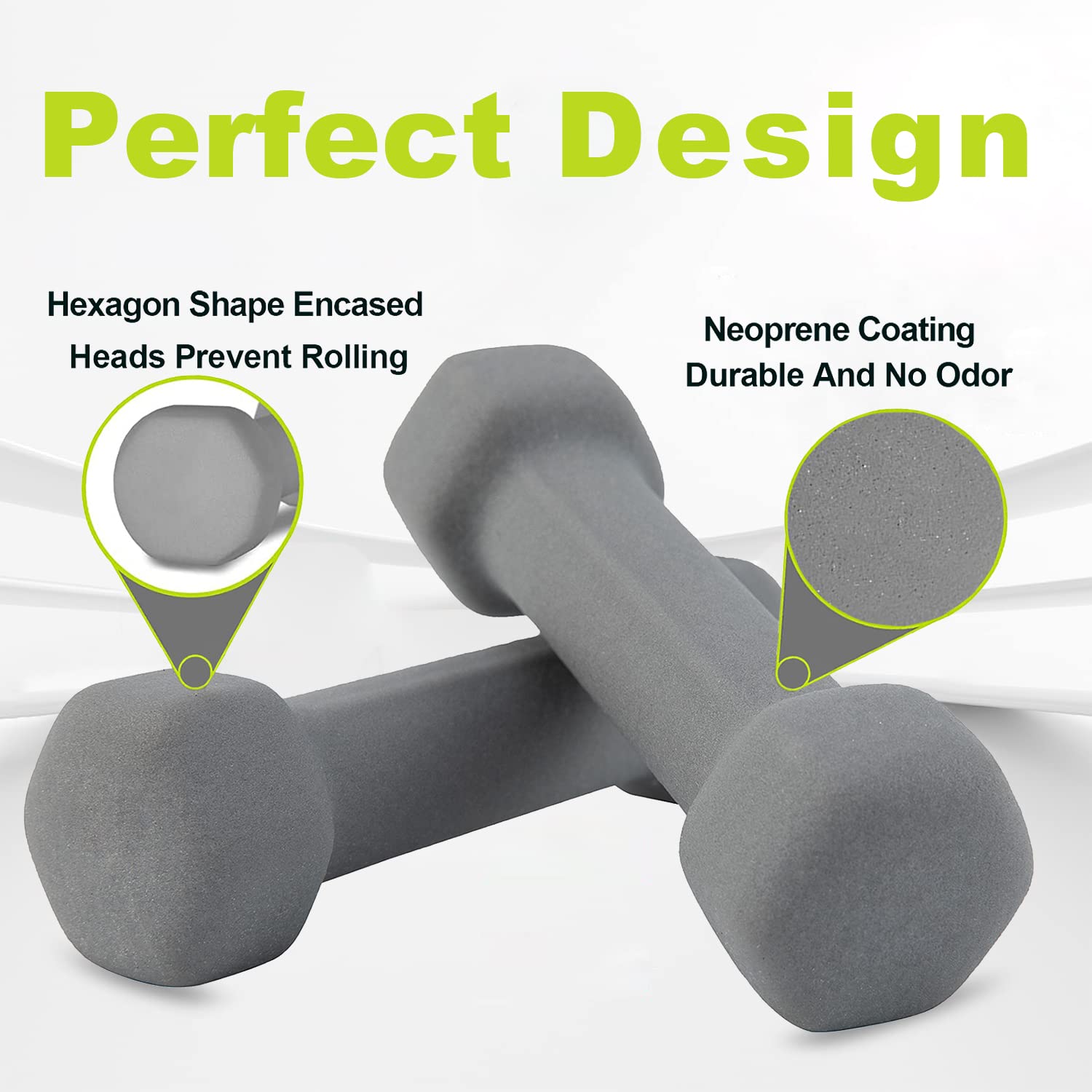 Saorzon Dumbbells Set of 2 Exercise Fitness Dumbbell for Home Gym Free Weights Hand Hex Dumb Bells Gray 1LB