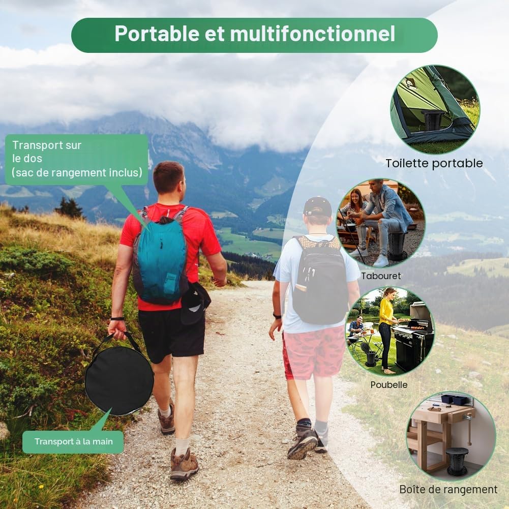 Ejoyous Toilettes de Camping, Toilettes de Camping Pliables, Toilettes Sèches, Toilettes Mobiles Réglables en Hauteur, Toilettes de Camping pour Bateau, Voyages en Voiture, Plage,