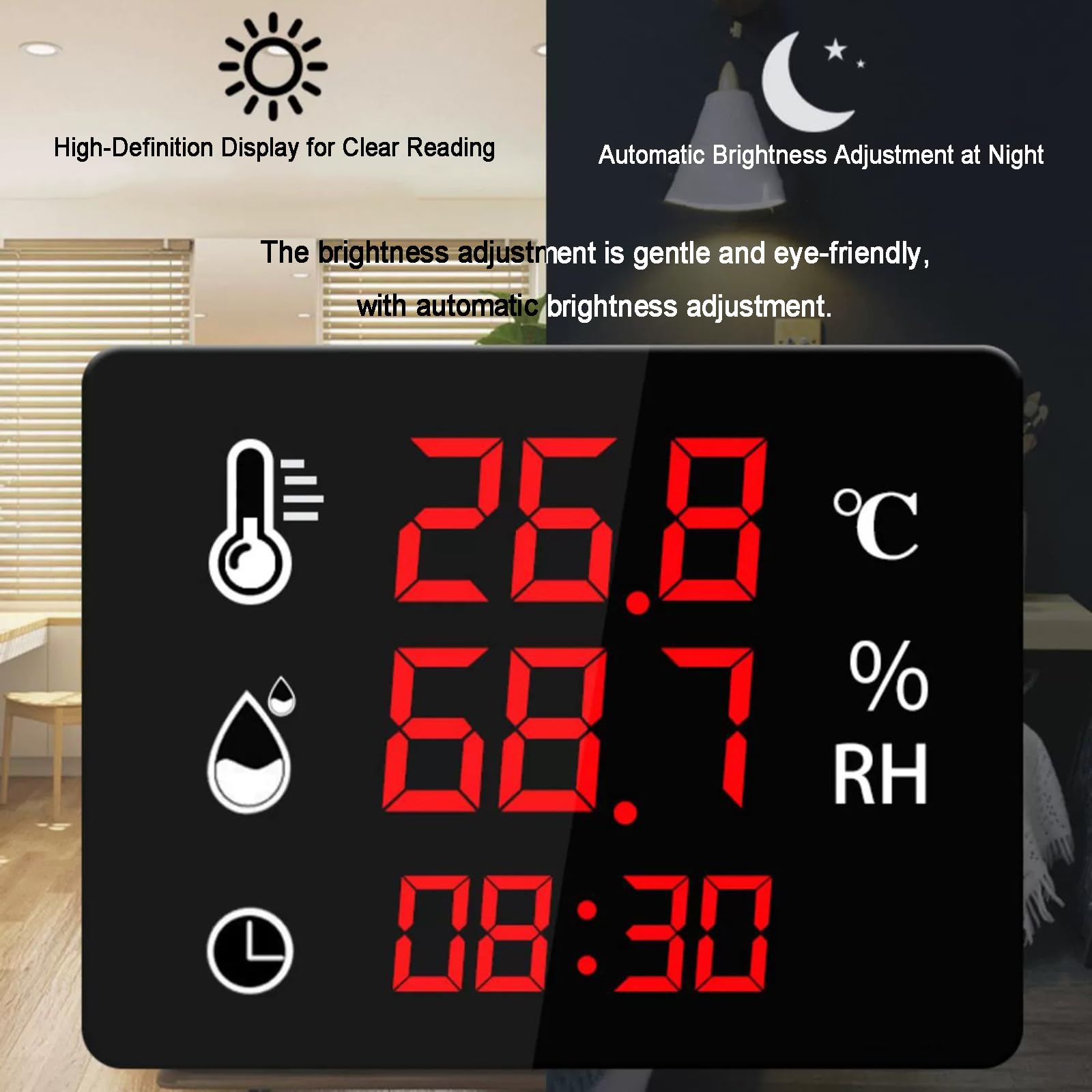Termoigrometro Industriale, con Sonda Esterna, Sensore Digitale di Temperatura/umidità a LED, con Allarme di Limite Superiore/Inferiore, Visualizzazione Dell'ora