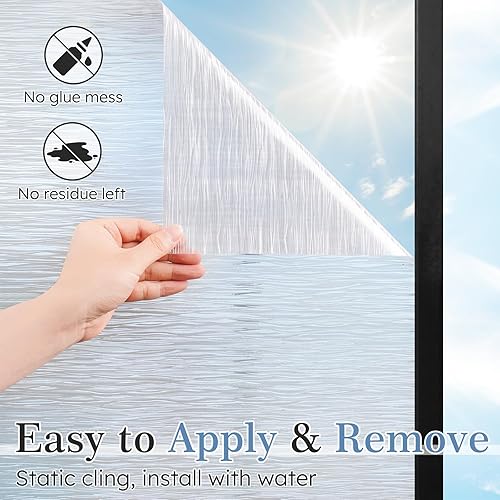 Miniatura 8 de LUTE Película de privacidad para ventana, película de vidrio esmerilado extraíble, bloqueo solar, control de calor, cubierta de ventana de puerta,