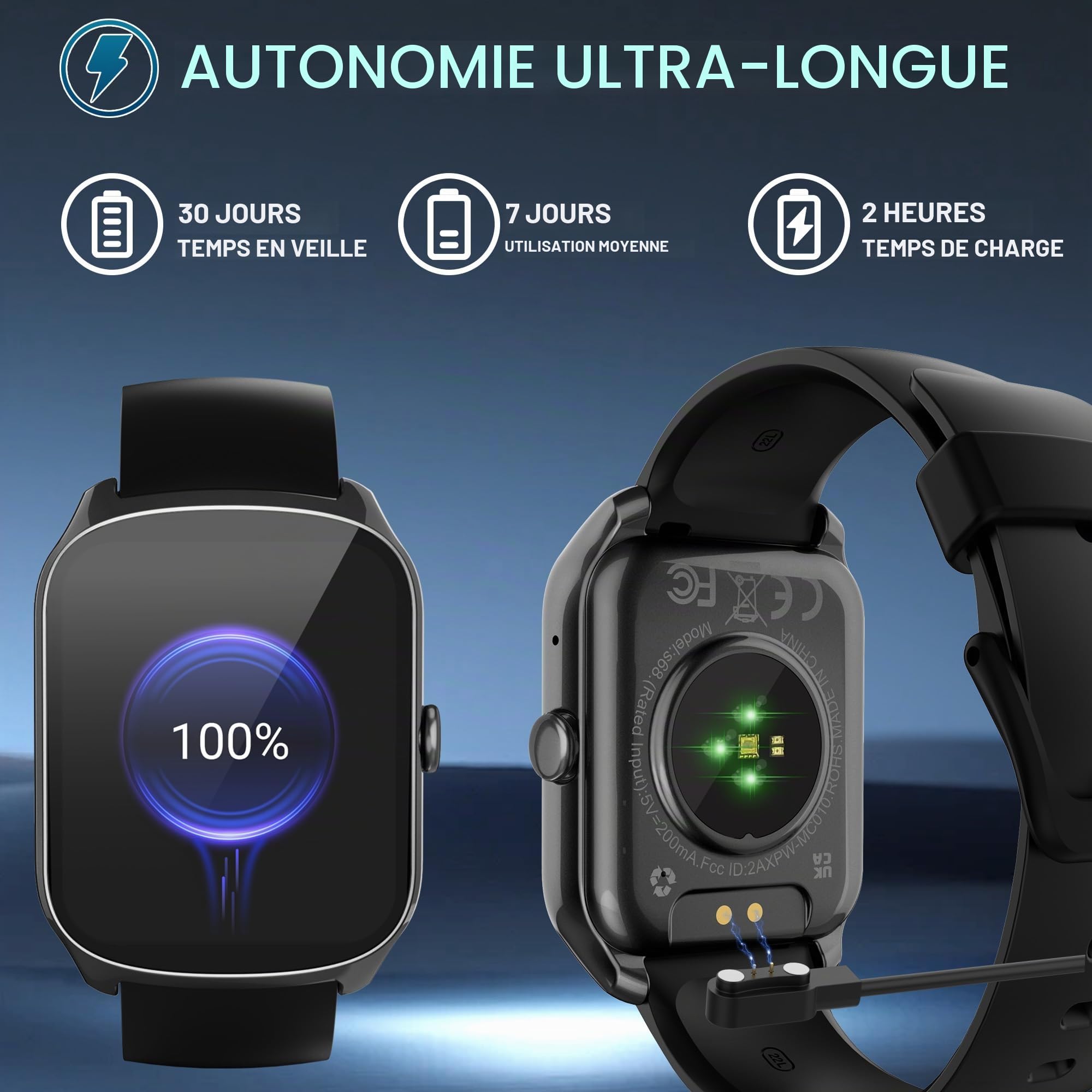 STECEi Montre Connectée Homme Femmes avec Appel Bluetooth, Écran Incurvé HD 1,95'' Smartwatch avec Réception/Émission d’Appels, 112 Modes Sportifs, Podomètre/Sommeil/Cardiomètre, Étanche IP68, Noir
