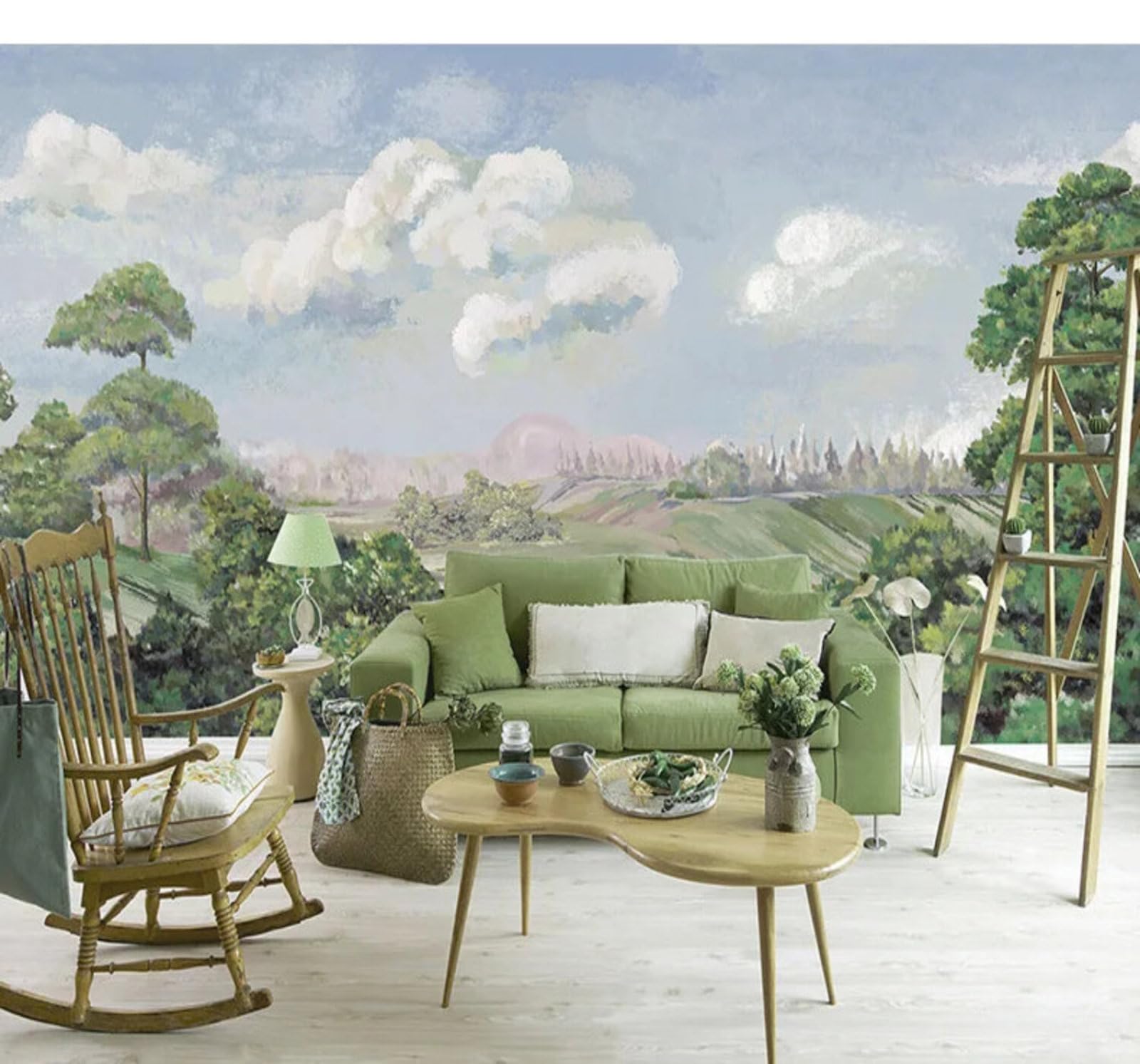 Xlming 430Cm×300Cm(B×H) Hand Drawn Fresh Sky White Clouds Woodland Landscape 3D Wallpaper Silky Texture Home Study Office Grey Dining Room Sofa Bedroom Living Room Tv Backdrop-430Cm×300Cm