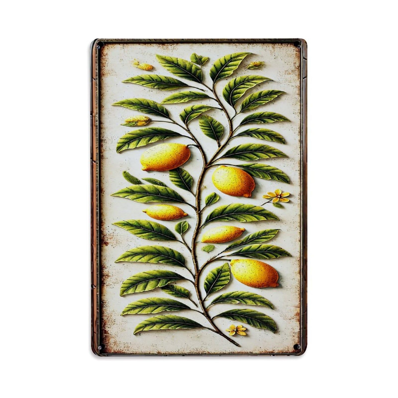 Jdfenggu Vintage Lemon Branch Botanical Art Print Retro Metal Tin Sign, Metal Poster For Bar, Home, Man Cave, Kitchen, Laundry Room Art Decor 8X12 Inch