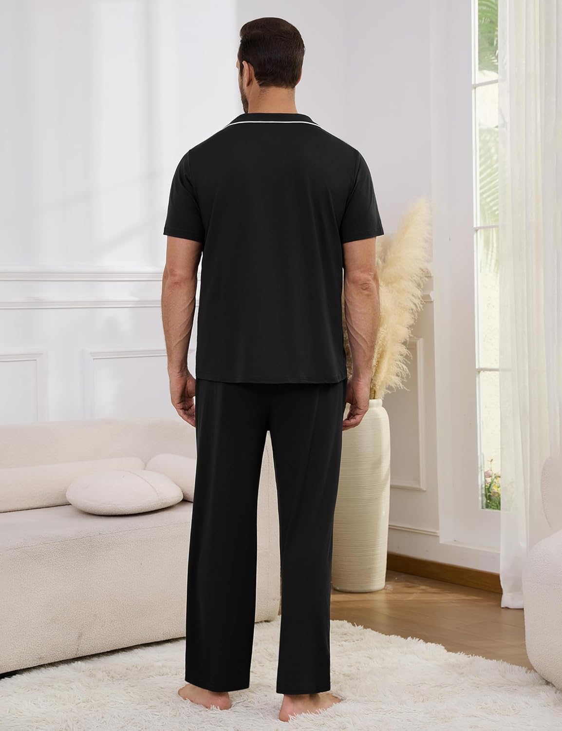 Marvmys Men's Short Sleeve Pajama Set Classic Button Down Pajamas Long Pants Sleepwear with Pockets S-XXL - Image 9