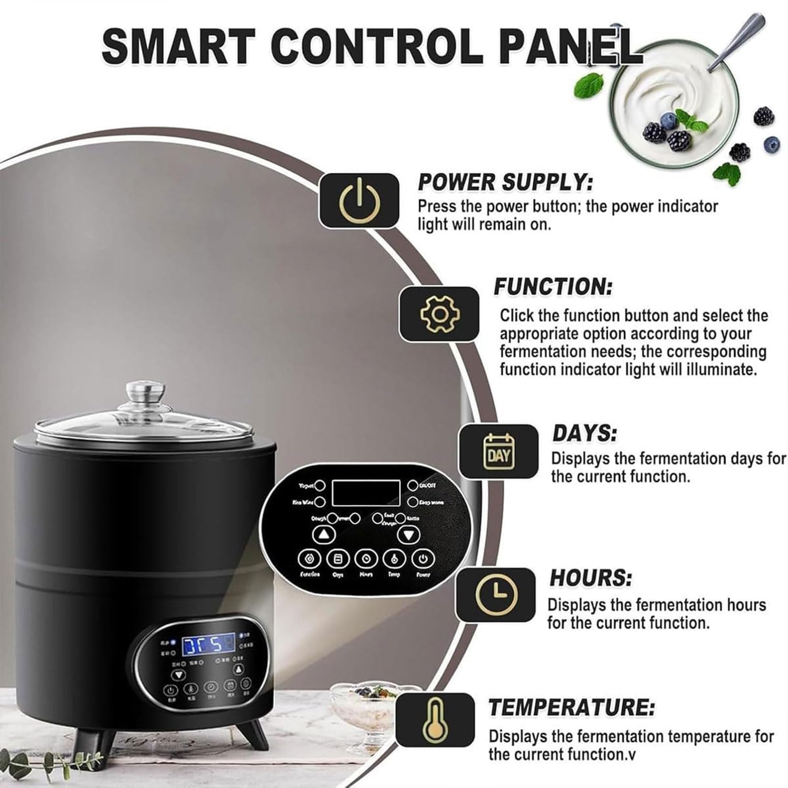 Macchina per la fermentazione automatica per yogurt, 12 l, controllo digitale 400 W, controllo di tempo e temperatura, per aceto di frutta, yogurt, vino di riso