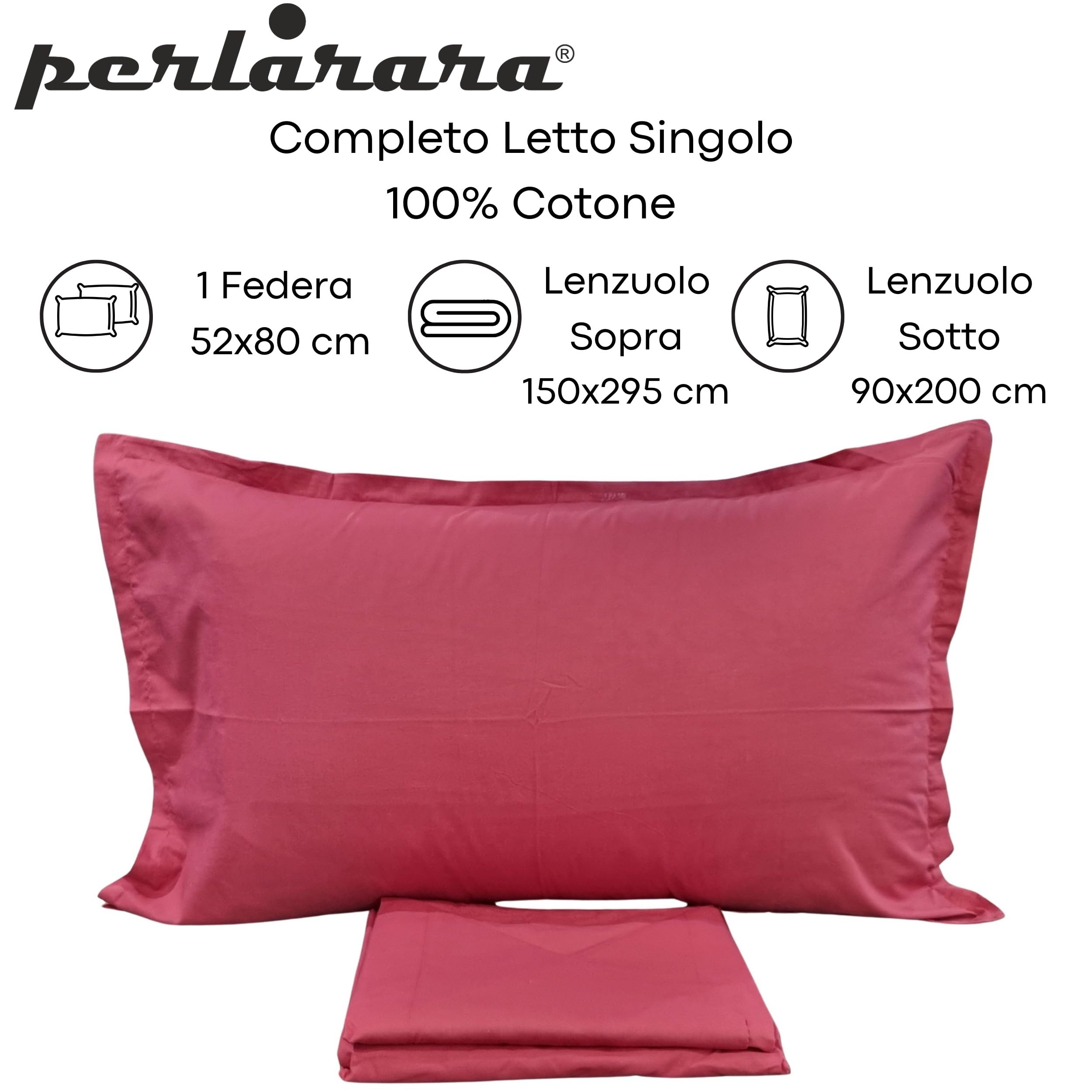 PERLARARA Basic Line Set Lenzuola Singolo Cotone | 3 Pezzi: Sopra 150x295, Con Angoli 90x200, Federa 52x80 | Curzio E445 - 4