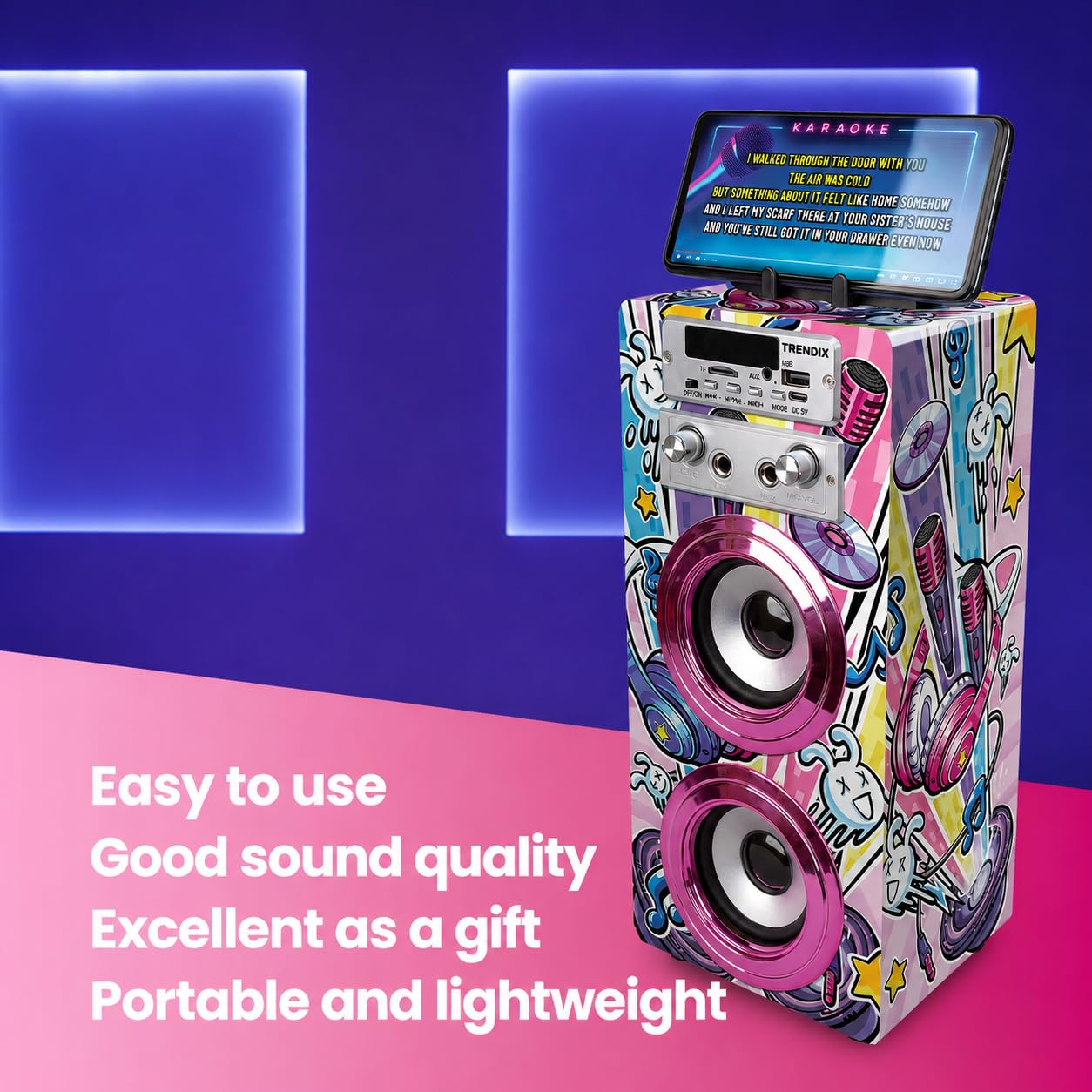 Trendix - Karaoke Party Edition | Enceinte Karaoke | Karaoké Enfant 2 Microphones | Karaoke Enfant Fille Complet | Enceinte Karaoké avec Micro | Cadeau Fille