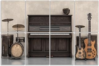 8 Pack Art Acoustic Panels Sound Absorbing Music Black Gold Guitar Piano Drum Set Studio Upright Tambourine Decorative Soundproof Wall Panels Self Adhesive for Recording Studios Office 48"x32"
