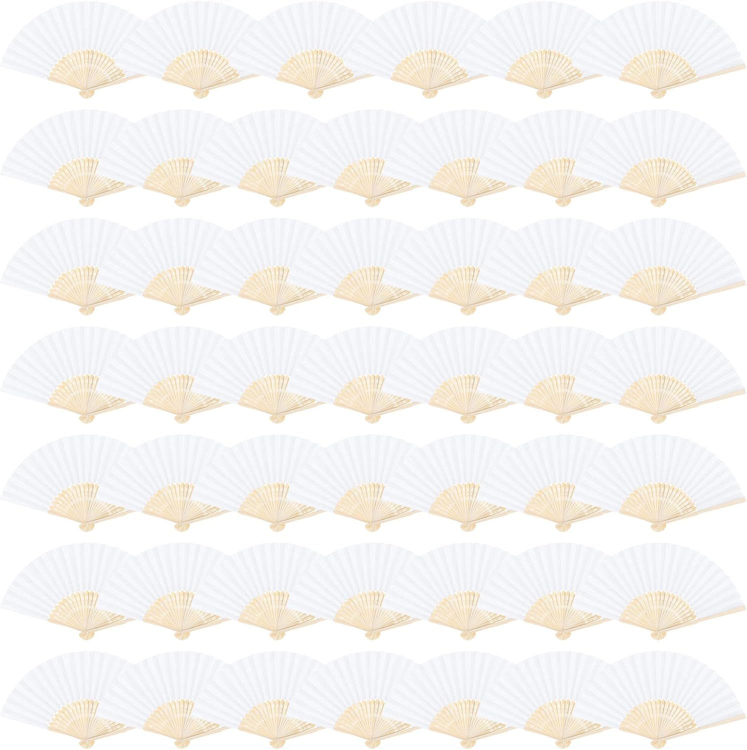 Aneco 48 Pieces Handheld Paper Fans Paper Folding Fans with Bamboos for Wedding Gift, Party, Home, DIY, White