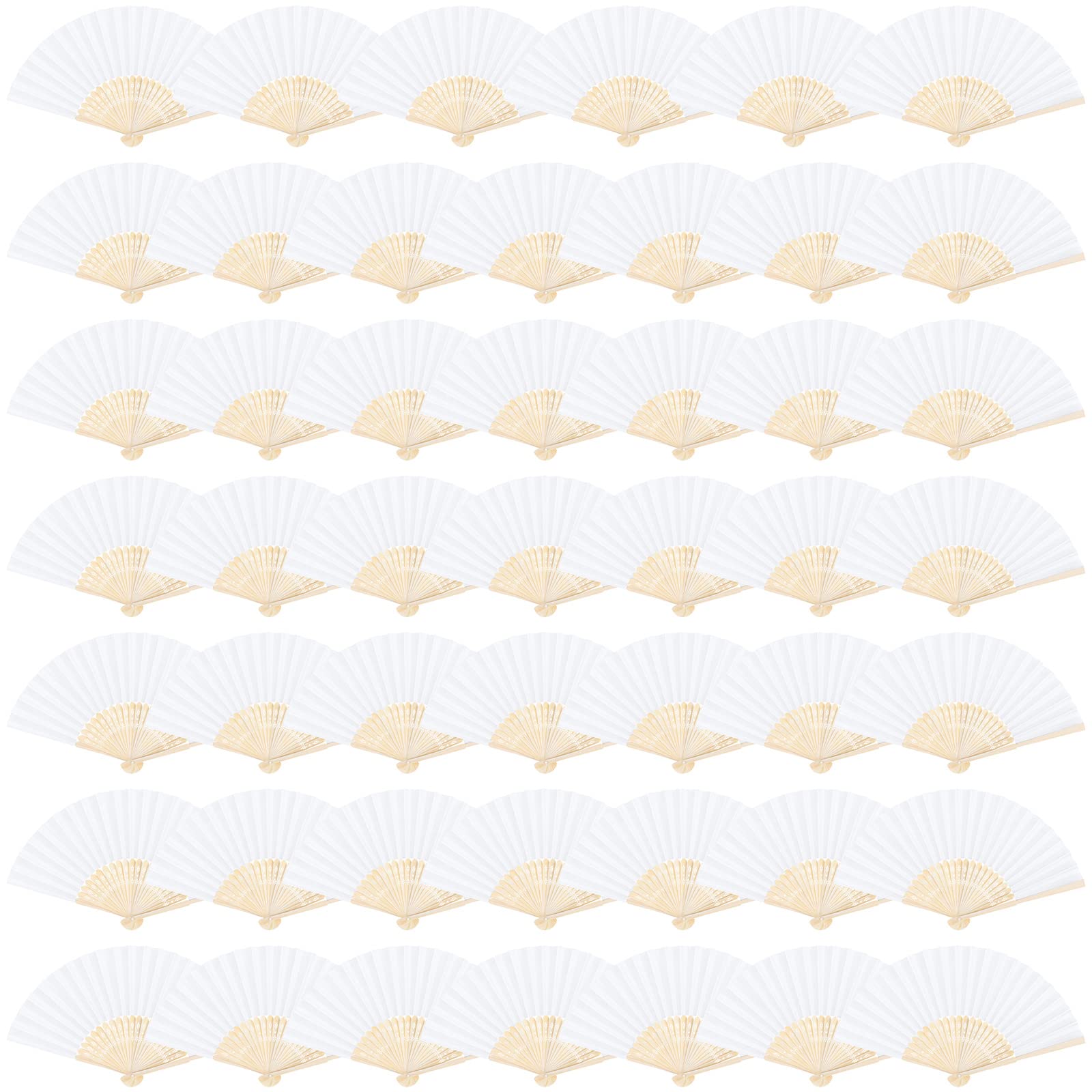Aneco 48 Stück Handheld Papierfächer Papierfächer Faltfächer mit Bambus für Hochzeitsgeschenk, Party, Zuhause, DIY, Weiß