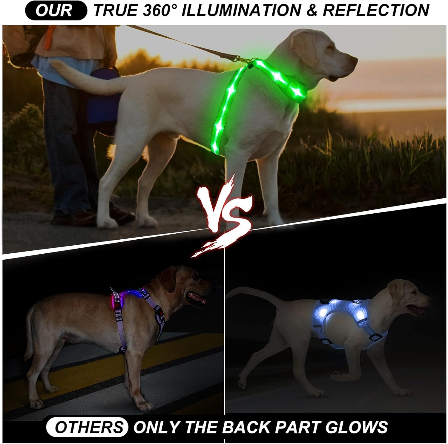 LED Light Up Dog Vest Harness Rechargeable, Soft Padded, Adjustable & Reflective, Waterproof, Glow Dark Dog Light Harness for Camping Night Safety Walking, Large Pink