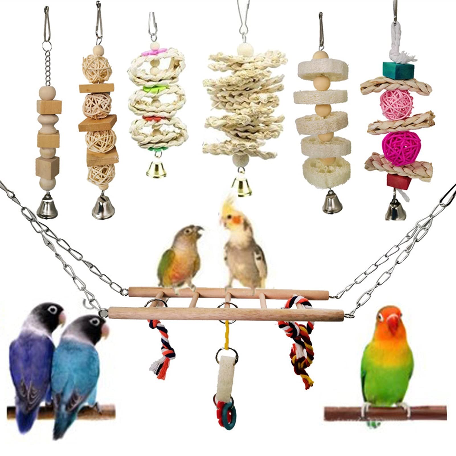 Vogelspielzeug Papageispielzeug Set Farbe 1Set Parrot Vogel Zubehör Liefert Papagei Habitat Spielzeug Haustier Zubehör (Color : Multicolor)