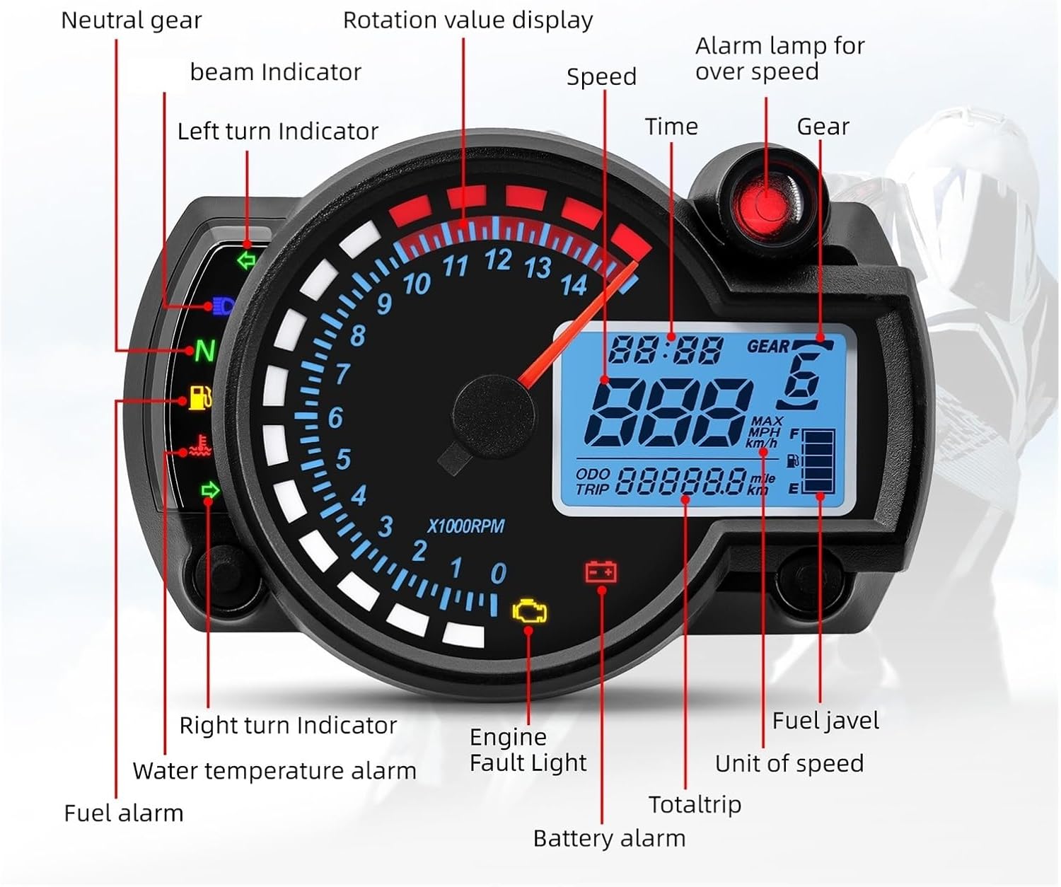 Speedometer Gauge 12V Moto Dashboard Speedometer Digital 7 Colors Odometer Motorcycle Tacho Guage with Lamp Speedometer Meter
