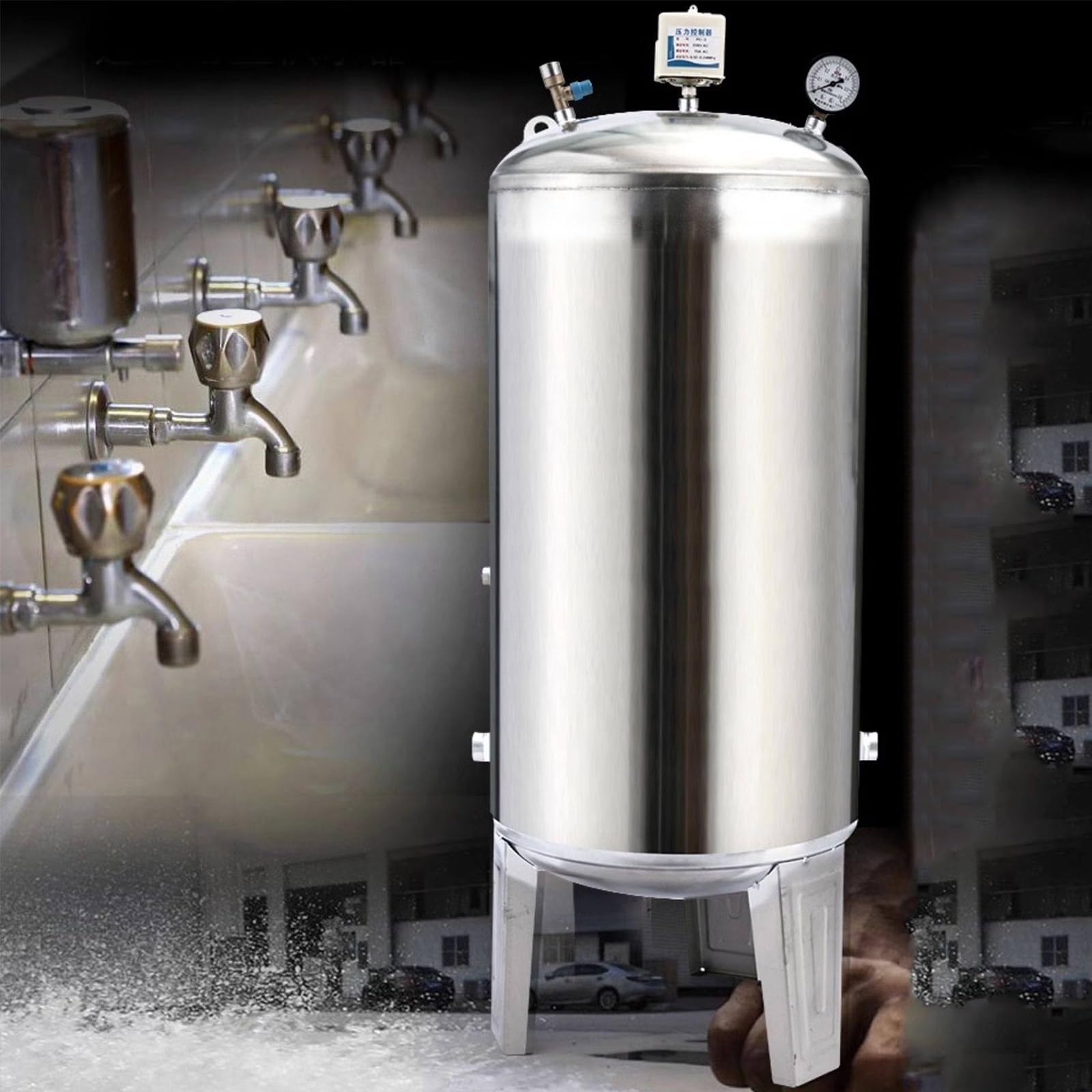 Tanque de presión de pozo de acero inoxidable 304 con almacenamiento vertical reforzado