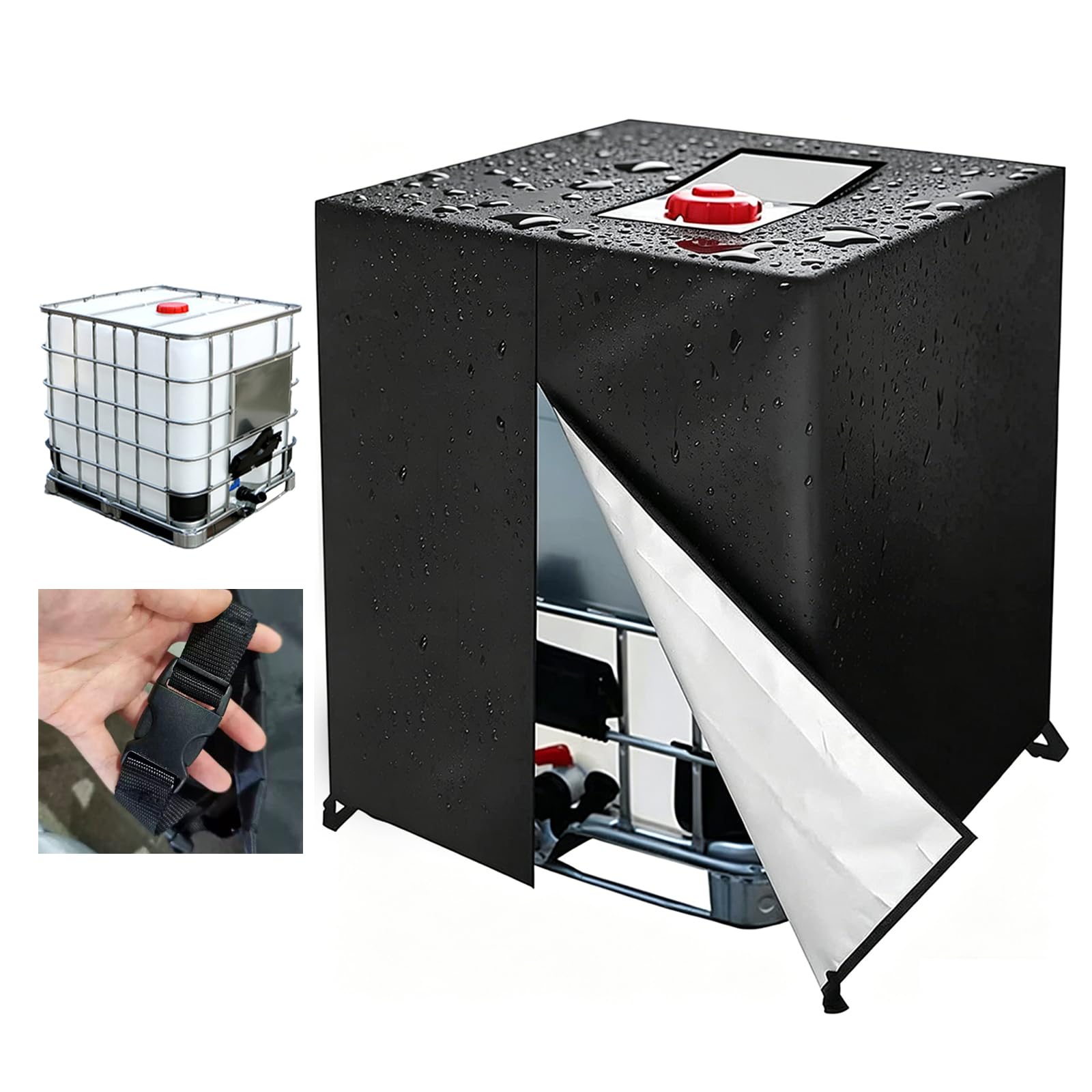 IBC Tank Abdeckung 1000L, Neue Version IBC Container Abdeckplane Wasserdicht Winddicht UV-Beständiges Robustes Oxford-Gewebe Schutzhülle für Wassertank, Regenwassertank
