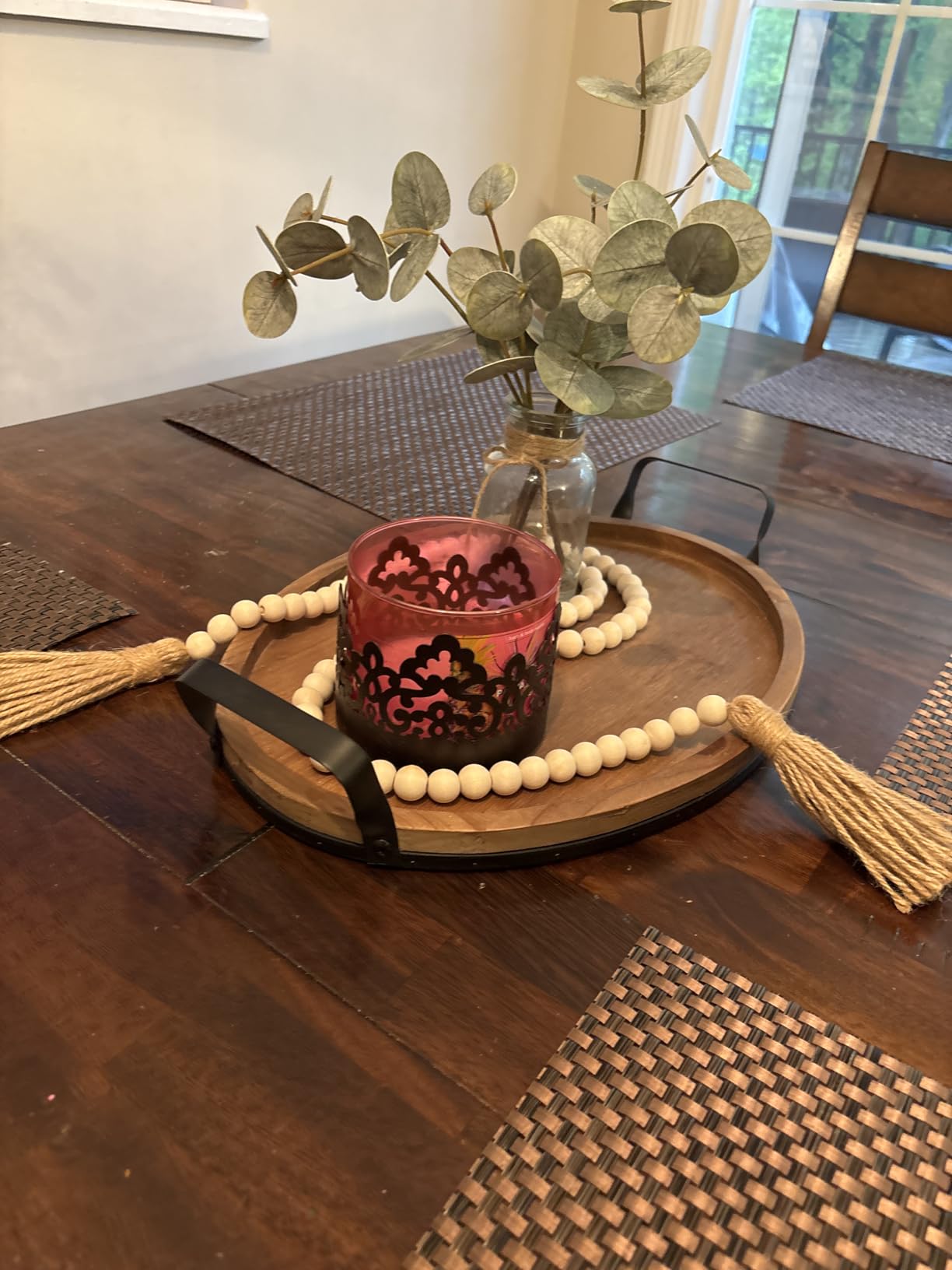 Decorative Metal and Wood Farmhouse Tray Oval Brown