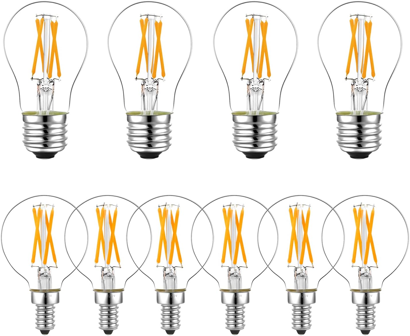 LiteHistory Bundle of A15 led bulb 4w=40w E26 bulb and G16.5 light bulb led 4w=40w e12 candelabra bulb AC120V warm white 2700k 400lm for Chandelier,Vanity and Ceiling Fan Light Bulbs