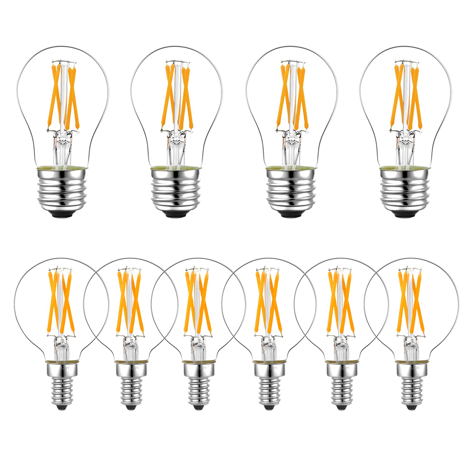 LiteHistory Bundle of A15 led bulb 4w=40w E26 bulb and G16.5 light bulb led 4w=40w e12 candelabra bulb AC120V warm white 2700k 400lm for Chandelier,Vanity and Ceiling Fan Light Bulbs