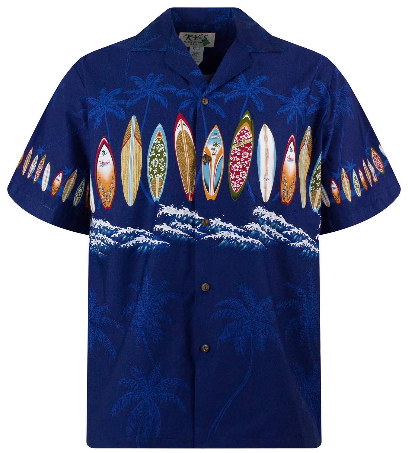 KY‘s | Original Camicia Hawaiana | Signori | S - 4XL | Maniche Corte | Tasca Frontale | Hawaii Stampa | Tavole Da Surf | Blu