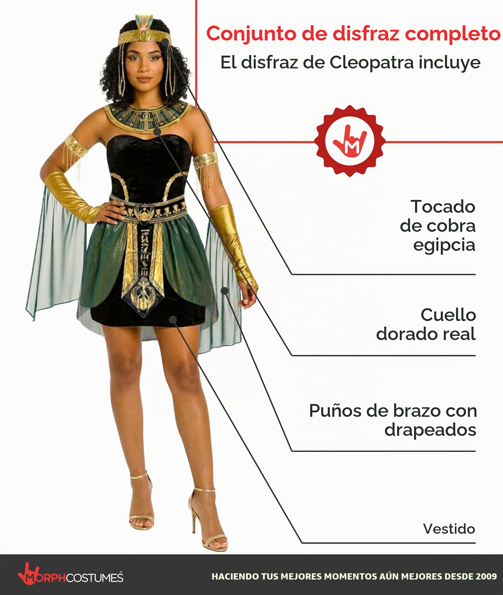 Morph Disfraz Reina Cleopatra Mujer, Traje Egipcio para Halloween, Vestido y Accesorios