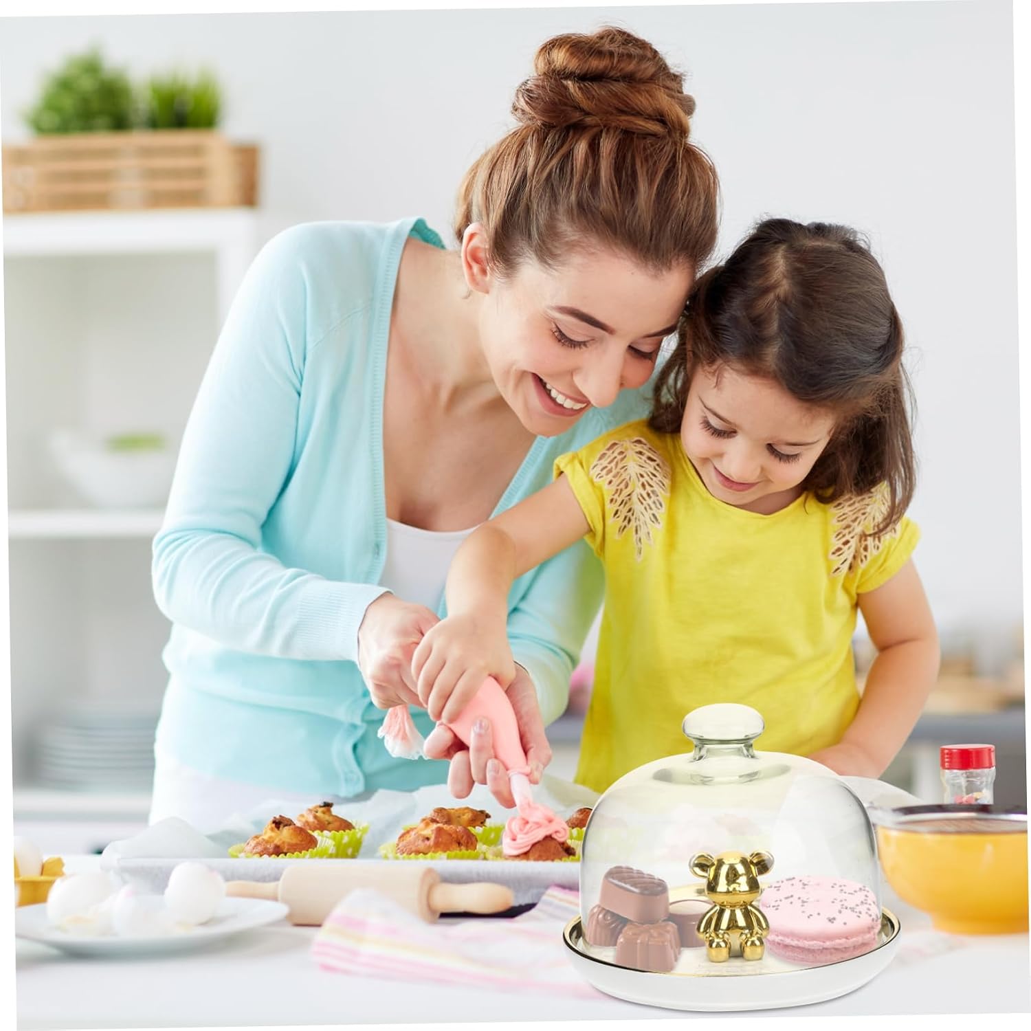 Ceramic Cake Plate with Glass Dome Cover, Serving Tray