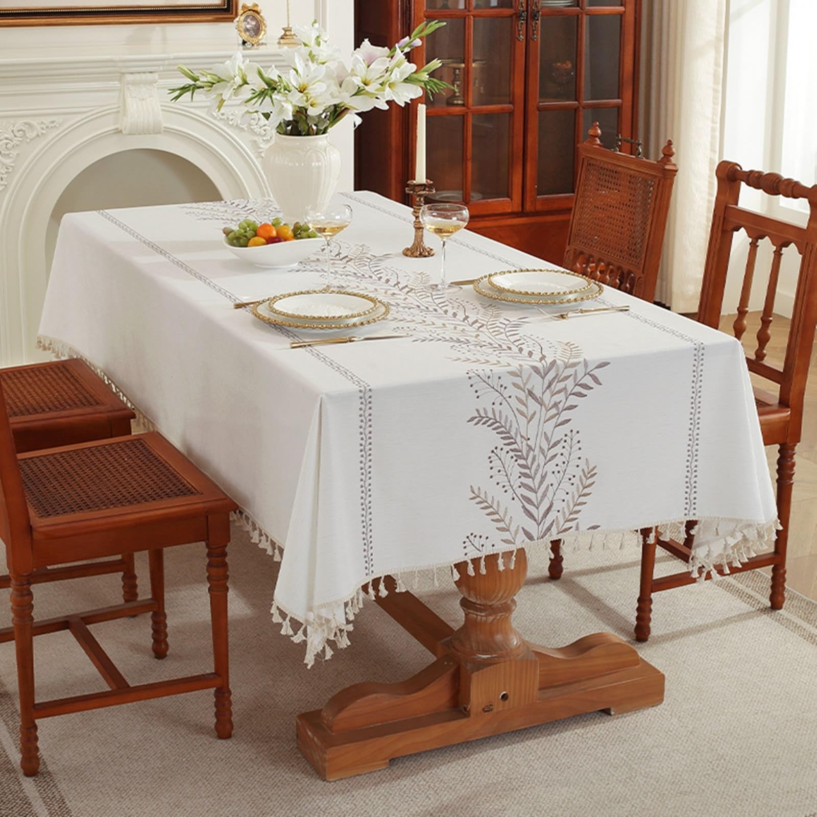 Tovaglia rettangolare in poliestere, 140 x 300 cm, beige e marrone