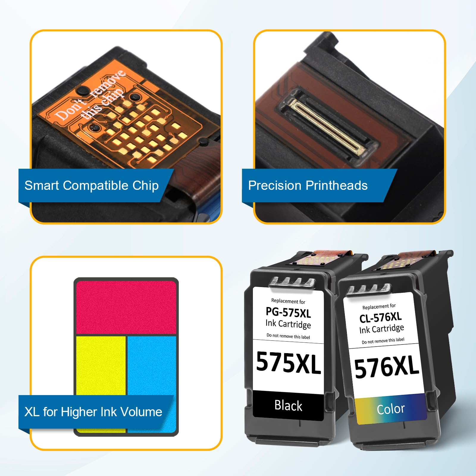 Cartucce d’inchiostro PG-575XL + CL-576XL – Multipack Sostituzione per Canon PIXMA TS3550i TS3551i TR4750i TR4751i – Compatibile con Canon 575 576 XL – 1 Nero + 1 Colori (Ciano, Magenta, Giallo)