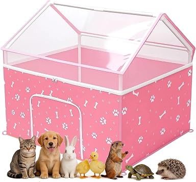 Cat Playpen, Puppy Playpen Small Dog Pet Crate Tent Cage Indoor & Outdoor, Cat House Enclosure Kennel Dogs/Cats/Rabbits/Hamster Pink