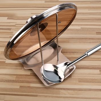Yummy Sam Pot Lid Holder and Spoon Rest, Stainless Steel Utensils Lid Spoon Holder Ladle Rest Pot Lid Rack Shelf Stand Holder Multifunctional Storage Rack Stove Organizer (Silver)