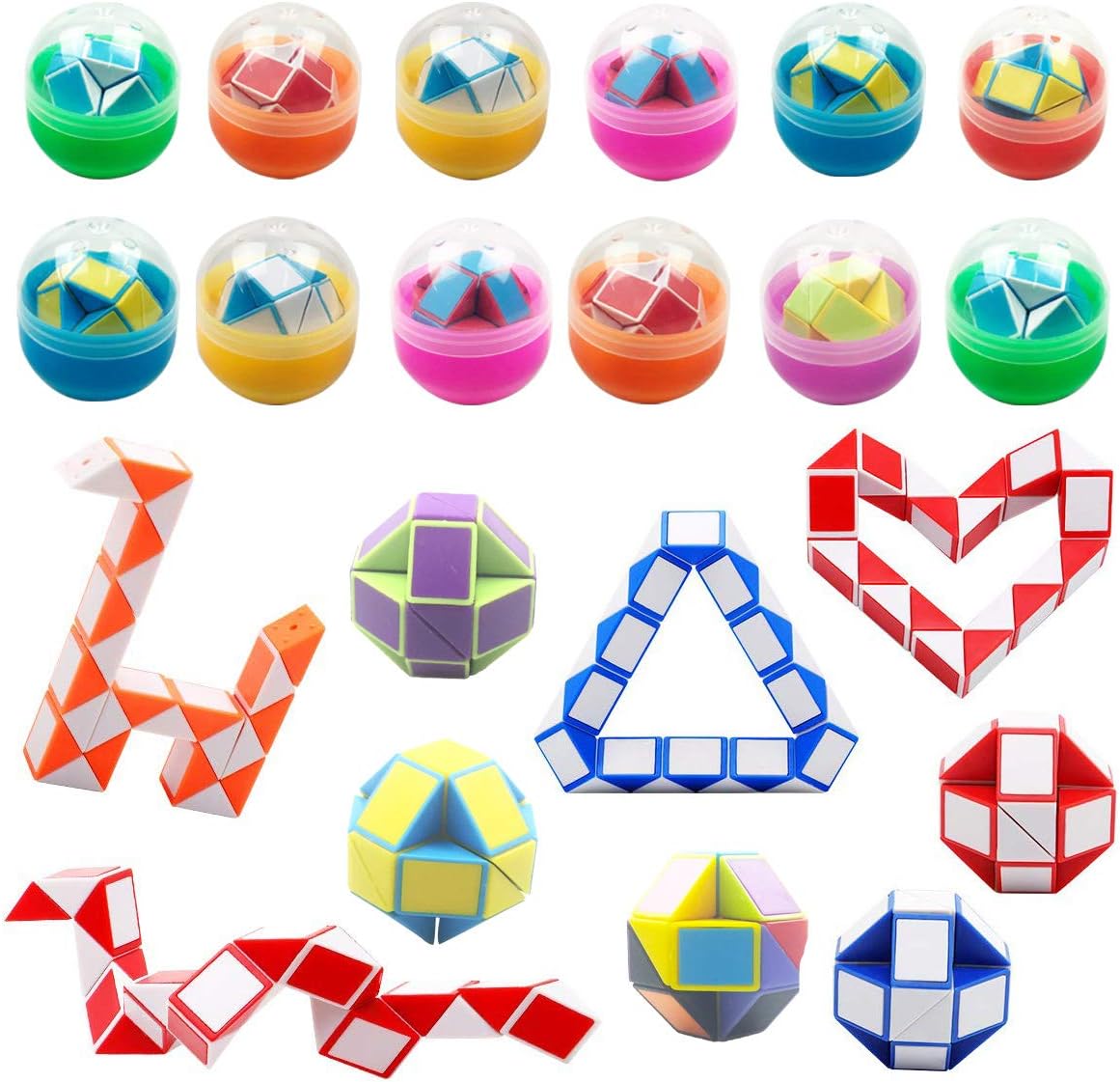 Anditoy 12 Pack Mini Snake Cube in Plastic Easter Eggs Puzzle Toys for Kids Girls Boys Easter Basket Stuffers Gifts Party Favors