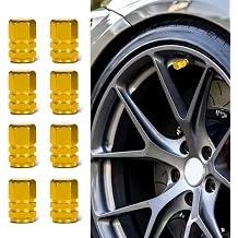 8PCS Car Tire Valve Caps, Tire Stem Caps, Car Tire Valve Stem Caps, Aluminum Alloy Valve Stem Covers with Rubber O-Ring, Car Accessories Universal for Trucks Valve Cover Gold, 8PCS