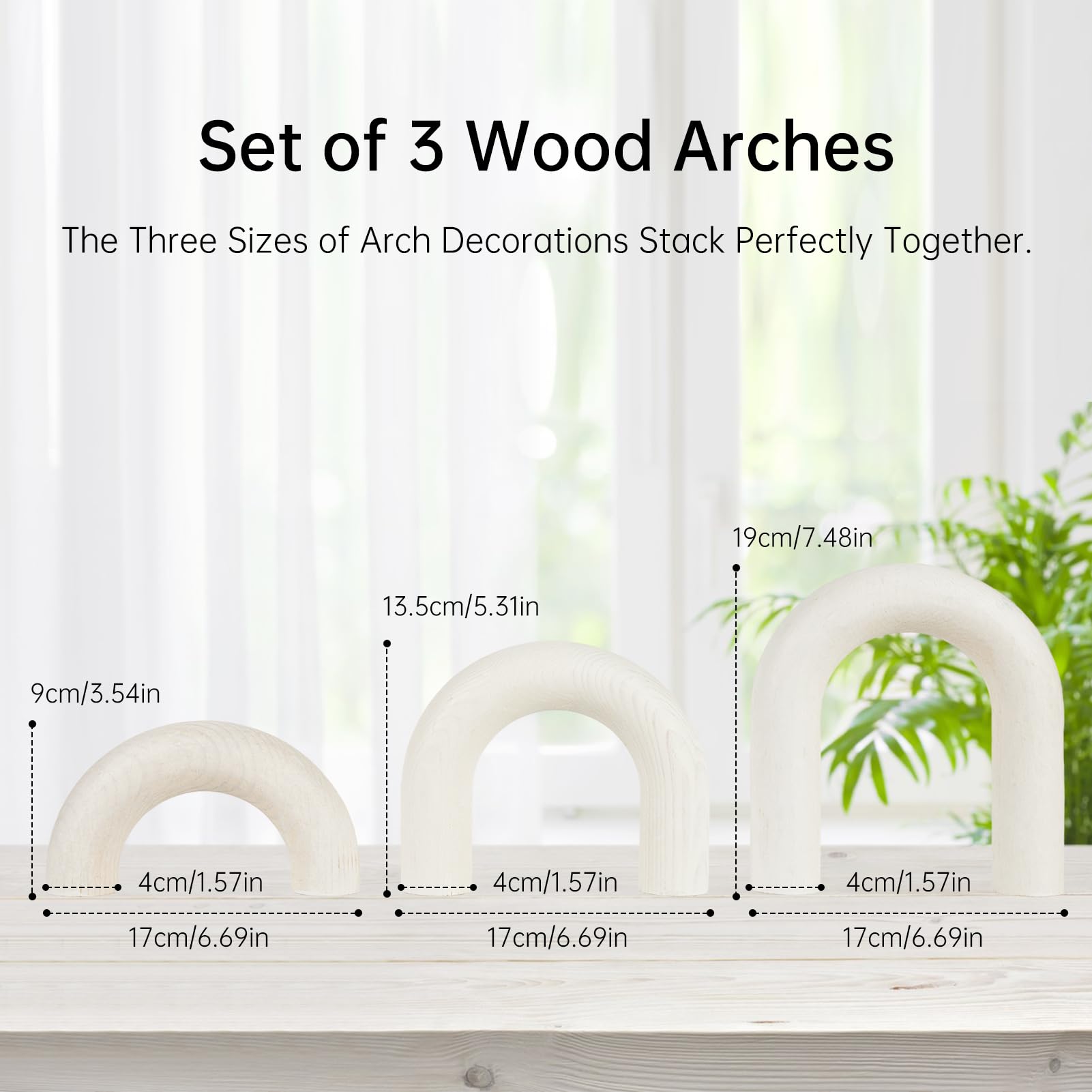 3 piezas de madera para decoración de mesa de café, decoración de arco bohemio de granja, dormitorio, oficina, escritorio, sala de estar, estantería moderna para el hogar (blanco)