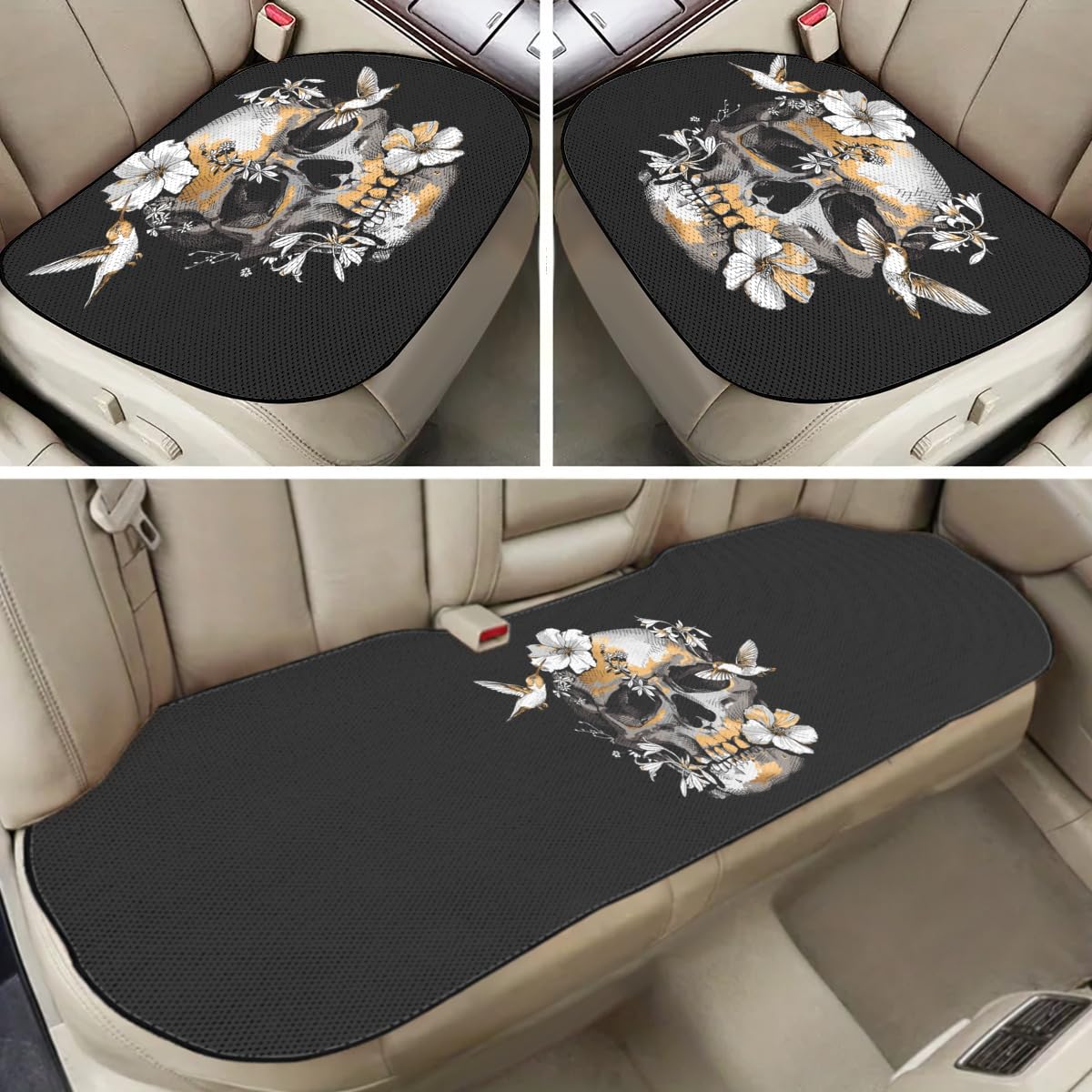 Amazon.co.jp: カーシートクッション 3枚組 スカル ドクロ柄 髑髏柄 車 