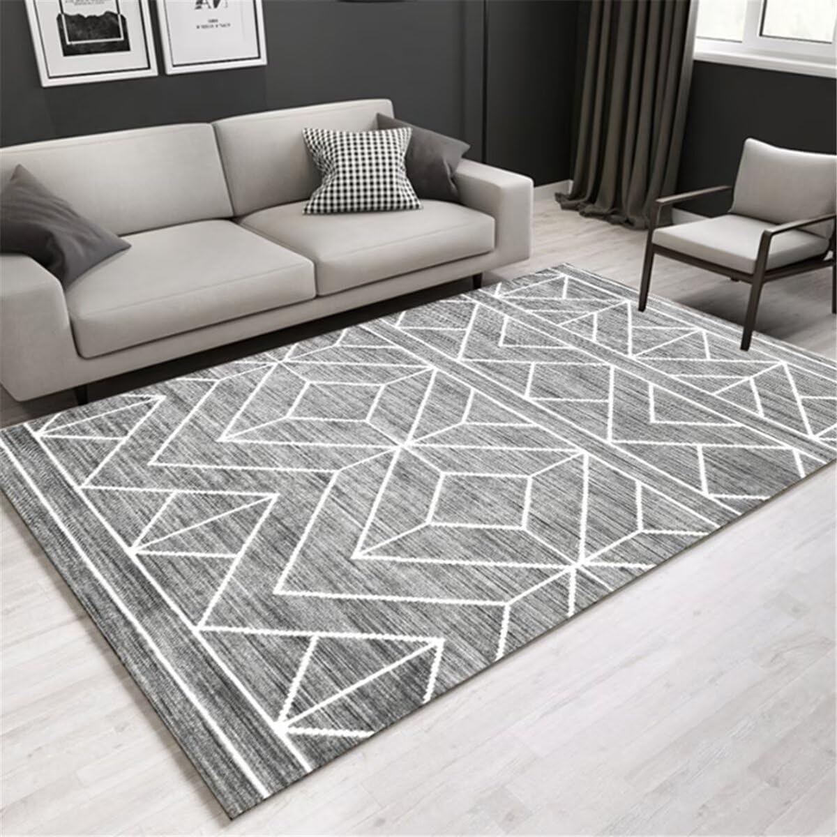 Tapis de salon gris géométrique 160x200 cm tapis de chambre résistant
