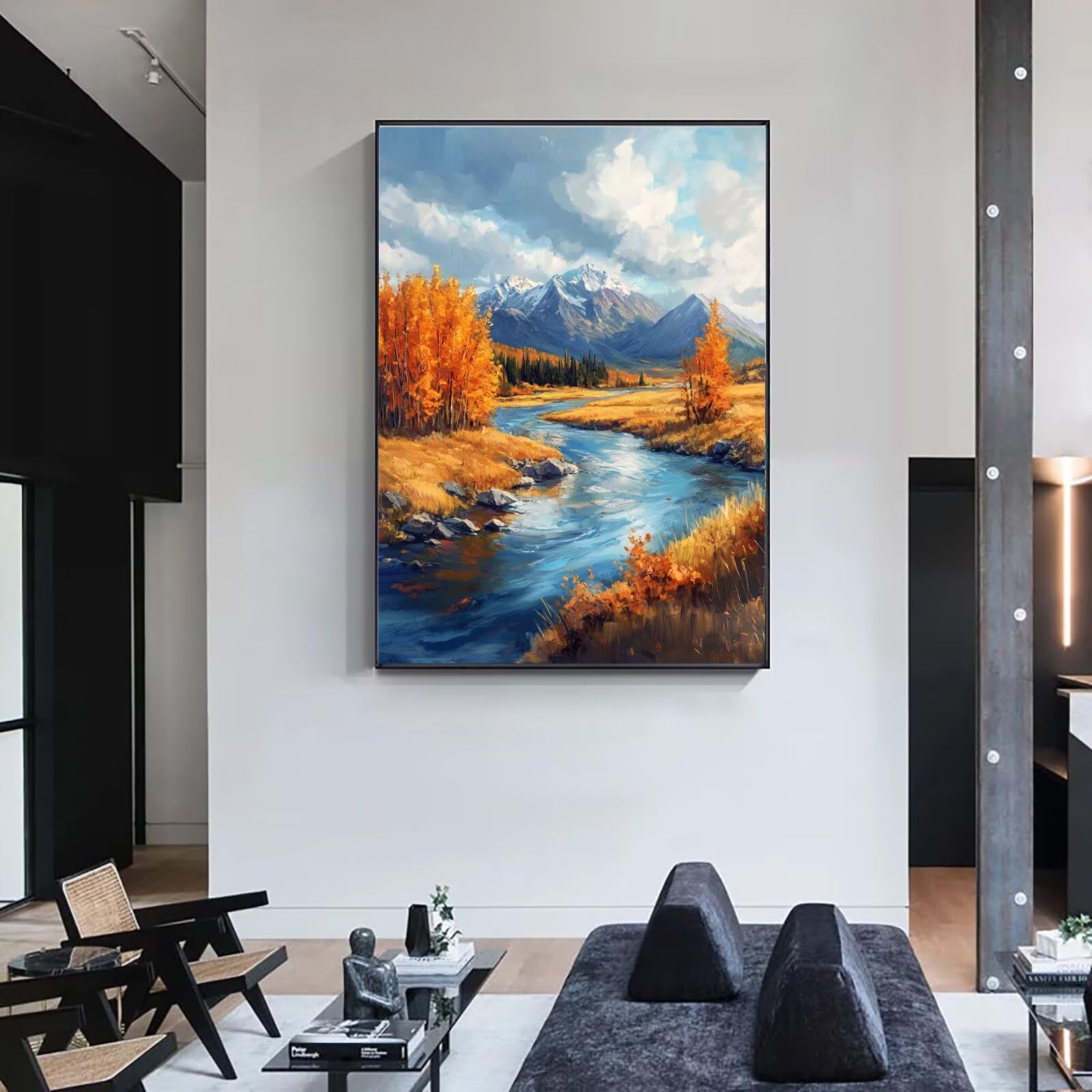 Dipingere con i Numeri Adulti fiume catena montuosa, Quadri da Dipingere Numerati Fai Da Te per Principianti, Olio La Pittura di Numeri Kit, Hobby Creativi Adulti, Decorazioni Casa 90x120cm Q3S-832
