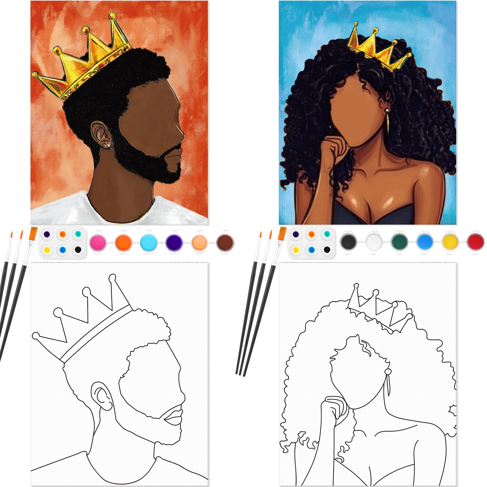 Dinifee 2 Pack Pre Drawn Canvas for Painting Sip and Paint Kit for Couple 8" x 10" Stretched Pre Printed Canvas Couples Date Night Art Party Adults