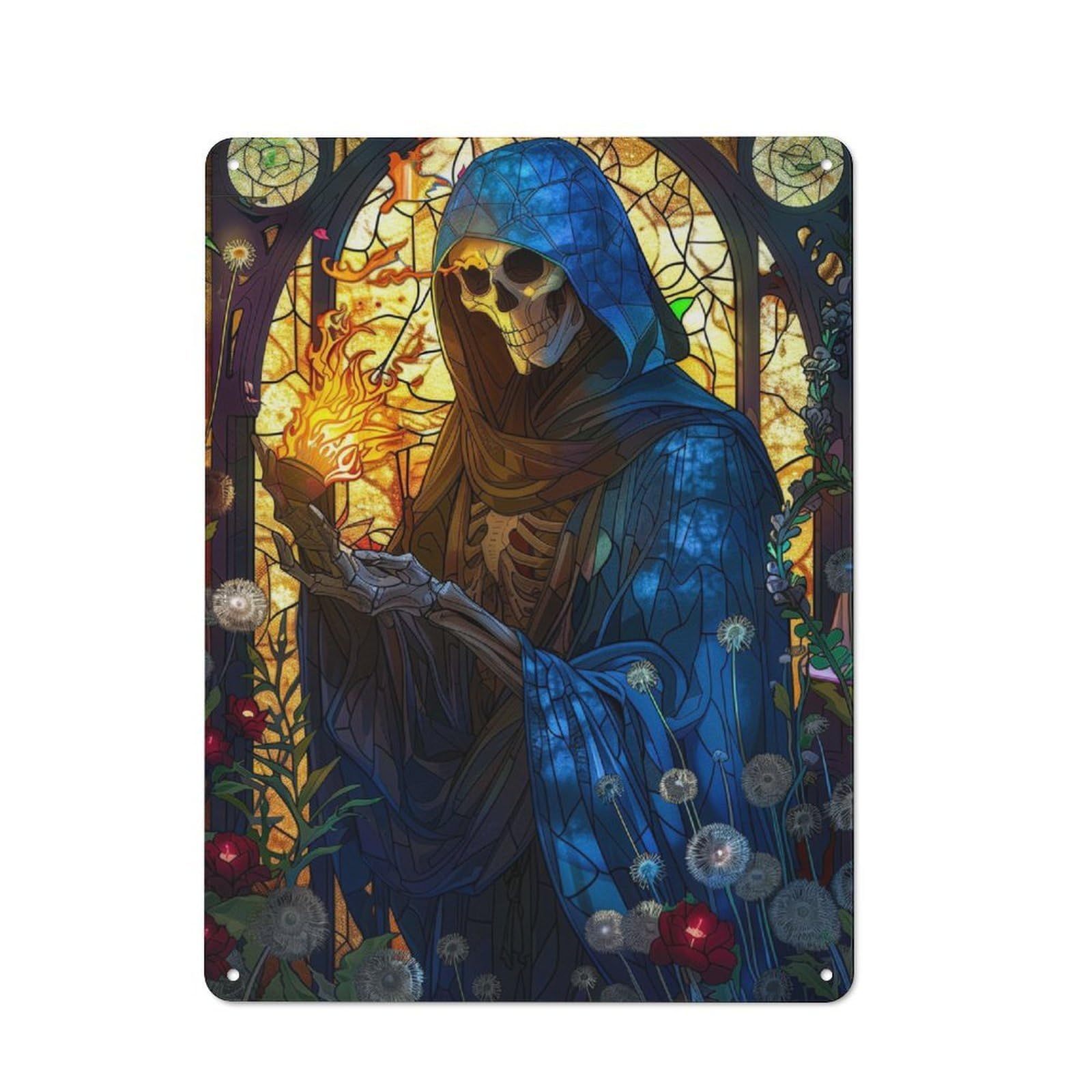 Junmoney Grim Reaper Stained Glass Metal Sign 40X30cm With For Hallway Wall, Vintage Decor, For Garage, Workshop And Man Cave Decoration