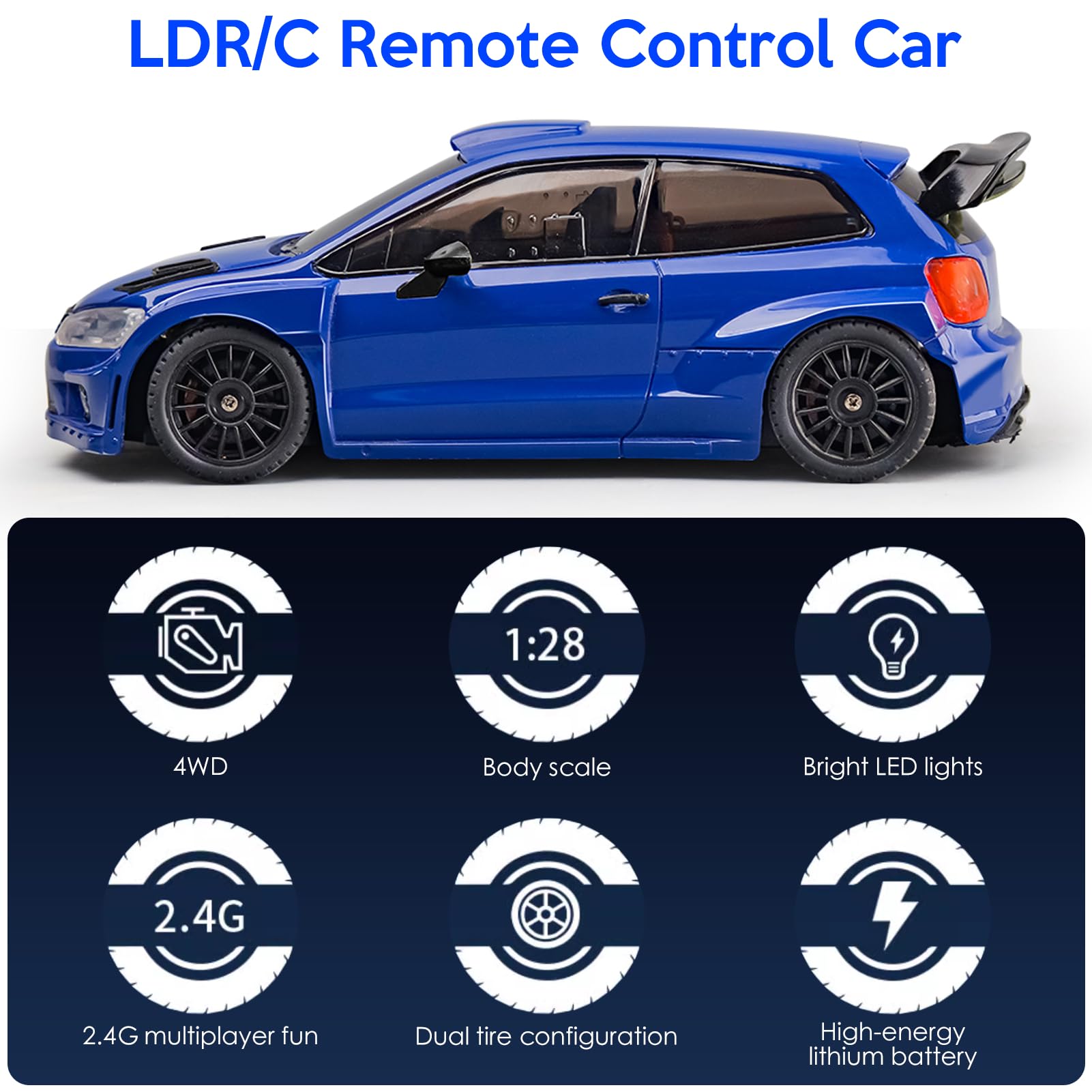 Zdalnie sterowany samochód, 1/28 2,4 GHz RC Auto Drift Car 4WD z diodami LED, opony samochodowe Drift, RC Drift Car jako prezent urodzinowy dla dzieci i chłopców