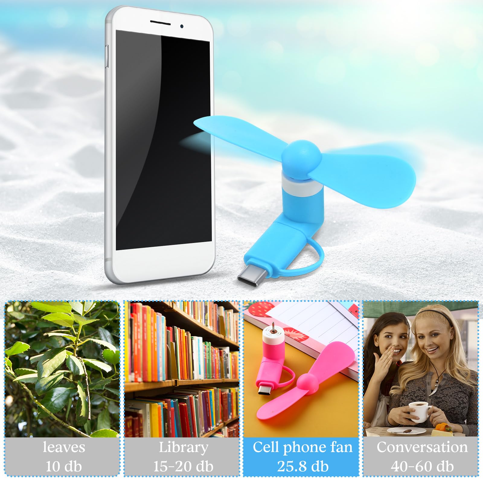 Aurelema Confezione da 16 mini ventole per telefono cellulare 2 in 1, USB C, ventola di raffreddamento mini USB compatibile per tipo C, smartphone Android, tablet, portatili e potenti accessori