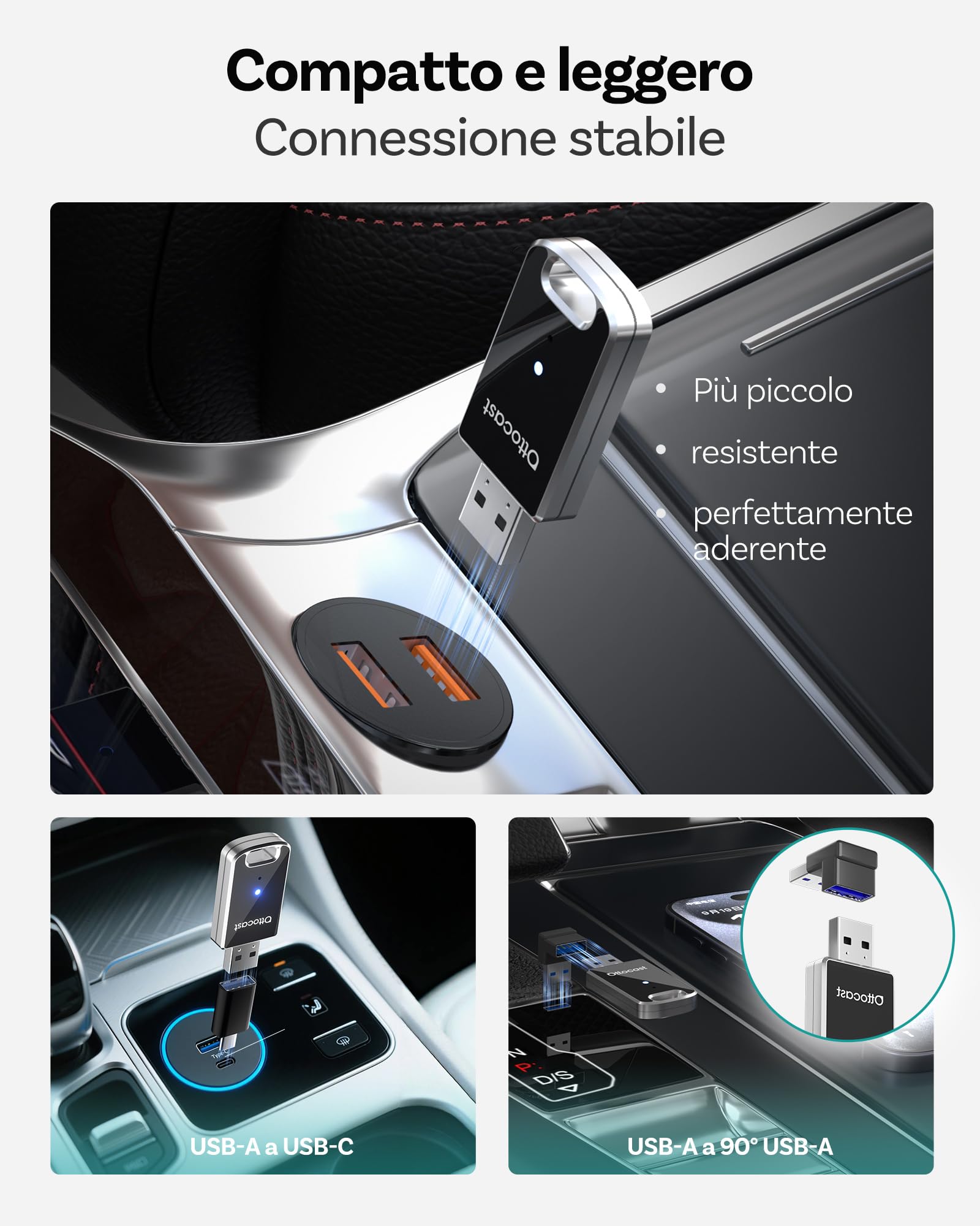 Adattatore Wireless CarPlay E Android Auto 2 In 1 | Plug & Play Con Bluetooth 5.0 E WiFi Dual Band | Riconnessione Automatica | Compatibile IOS 10+ E Android Auto