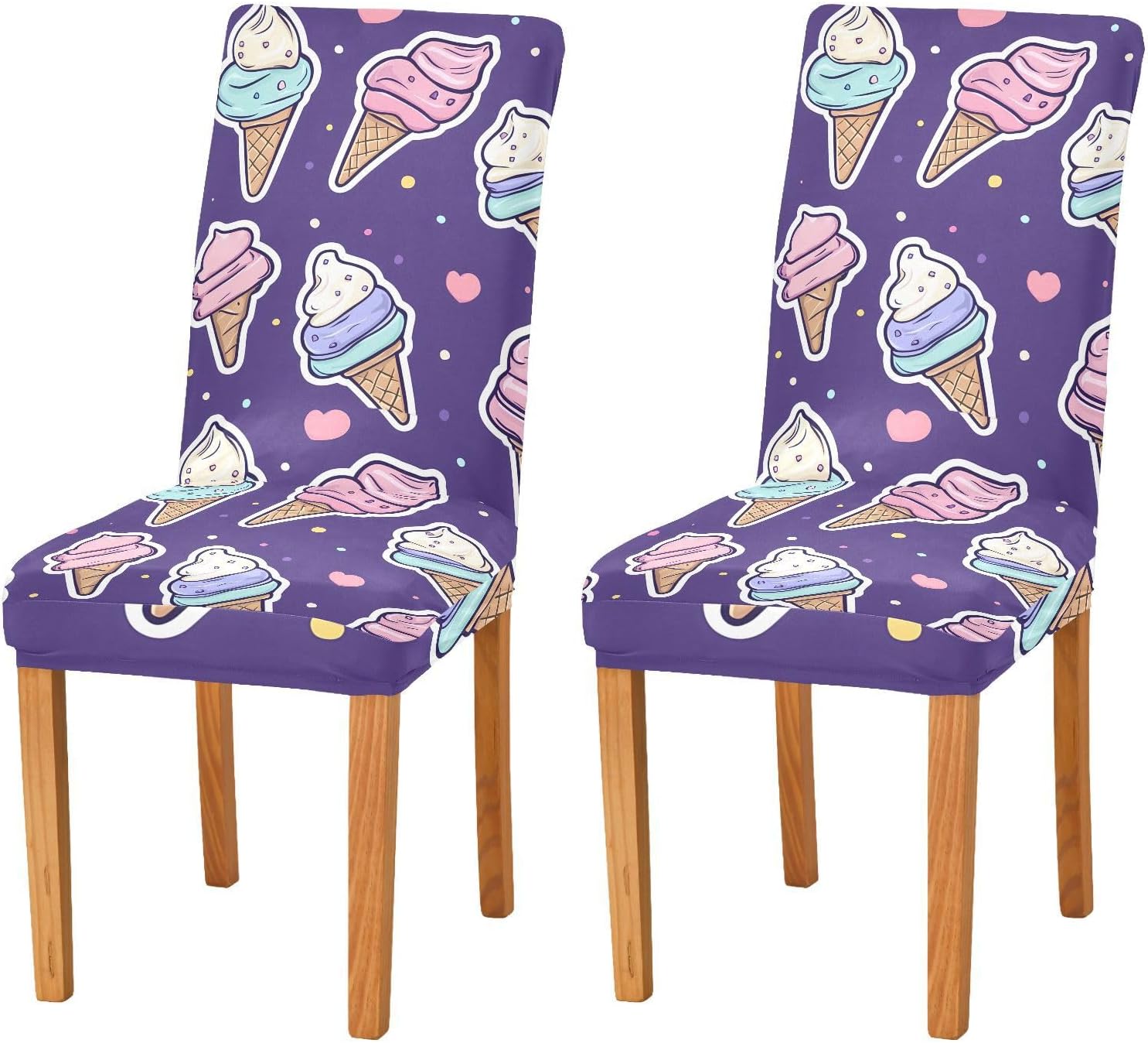 ALAZA Chair Covers for Dining Room, Cartoon Ice Cream Pattern Stretch Chair Cover Sets Chair Protector Removable Washable for Ktichen Restaurant Hotel