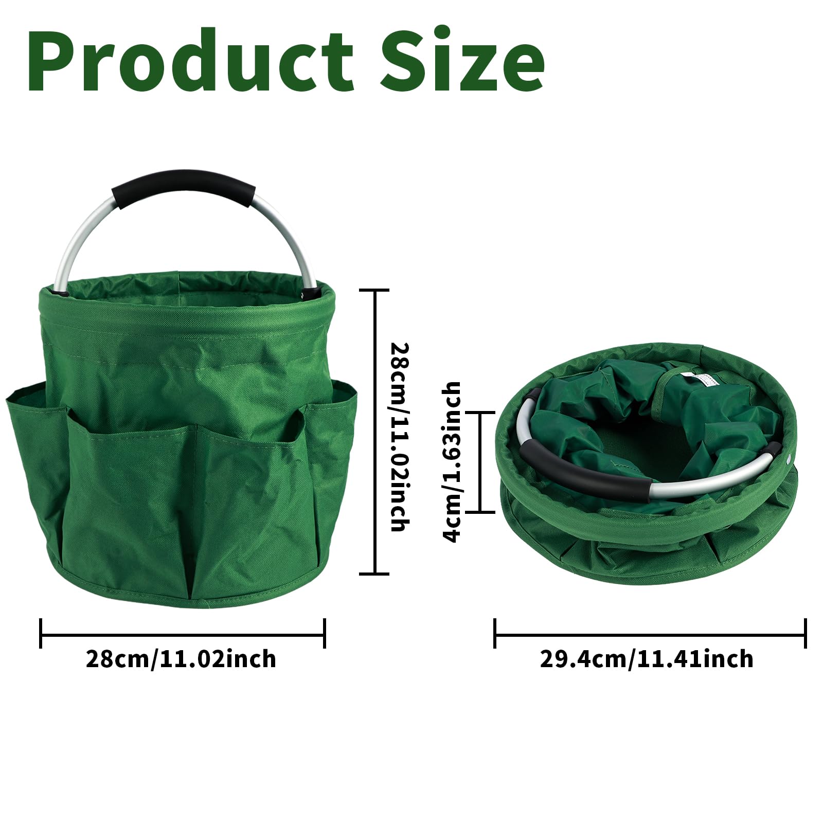 Garden Tool Tote Storage Bag, Collapsible Home Bathroom Storage Bath Wash Bag, Portable Collapsible Picnic Basket for Storing Food Toiletries, Showering, Gardening (Green)