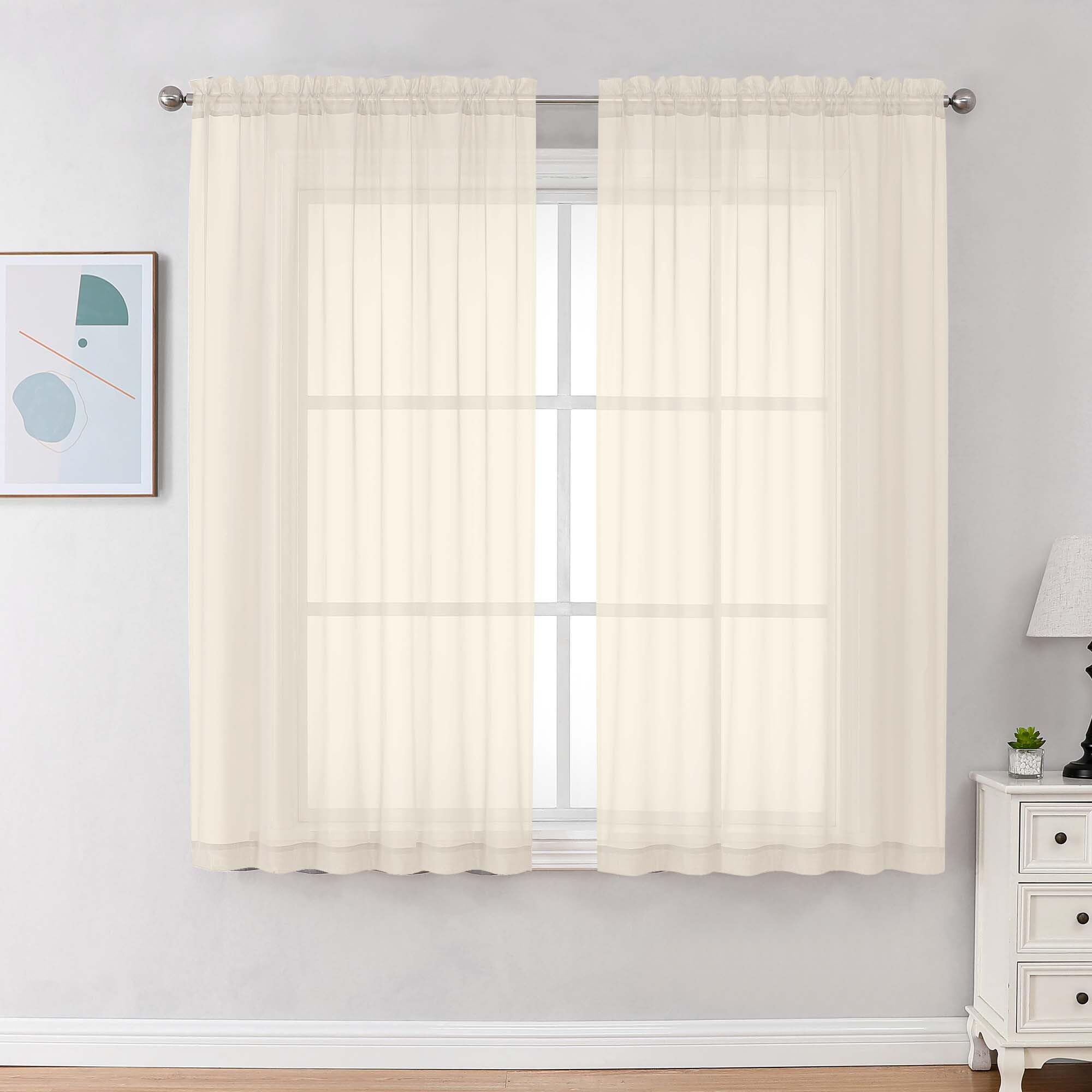 Chyhomenyc Cream Sheer Curtains 63 Inches Long 2 Panels, Light Filtering Bright Lightweight Curtains for Living Room, Soft Gentle Voile Rod Pocket Bedroom Window Drapes, 59Wx63L Inch, 2PCS