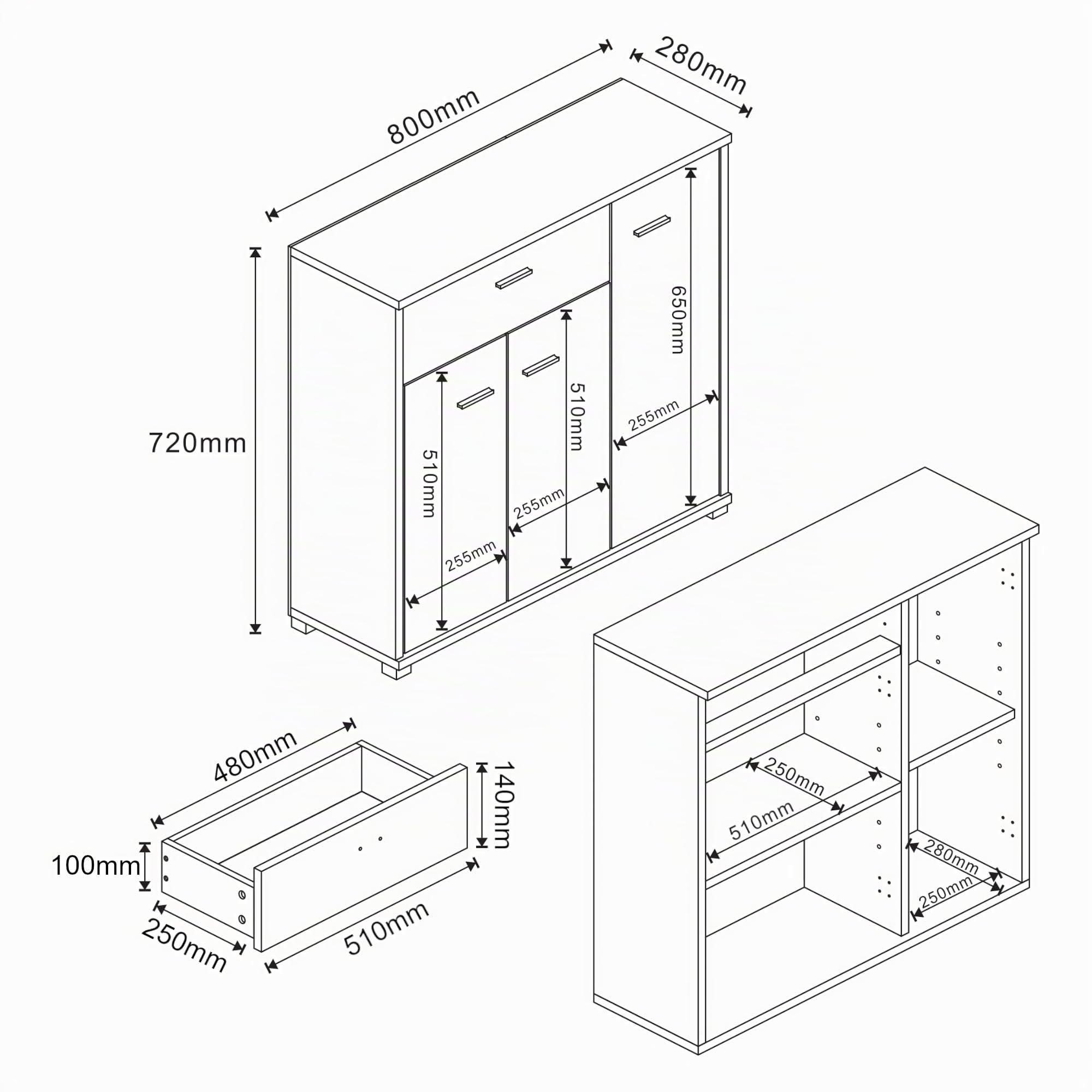 [en.casa] Sideboard Bobeck Flurschrank Mehrzweckschrank Kommode mit Schublade Wonhzimmerschrank für Flur Wohnzimmer Schlafzimmer 72x80x28cm Weiß/Eiche