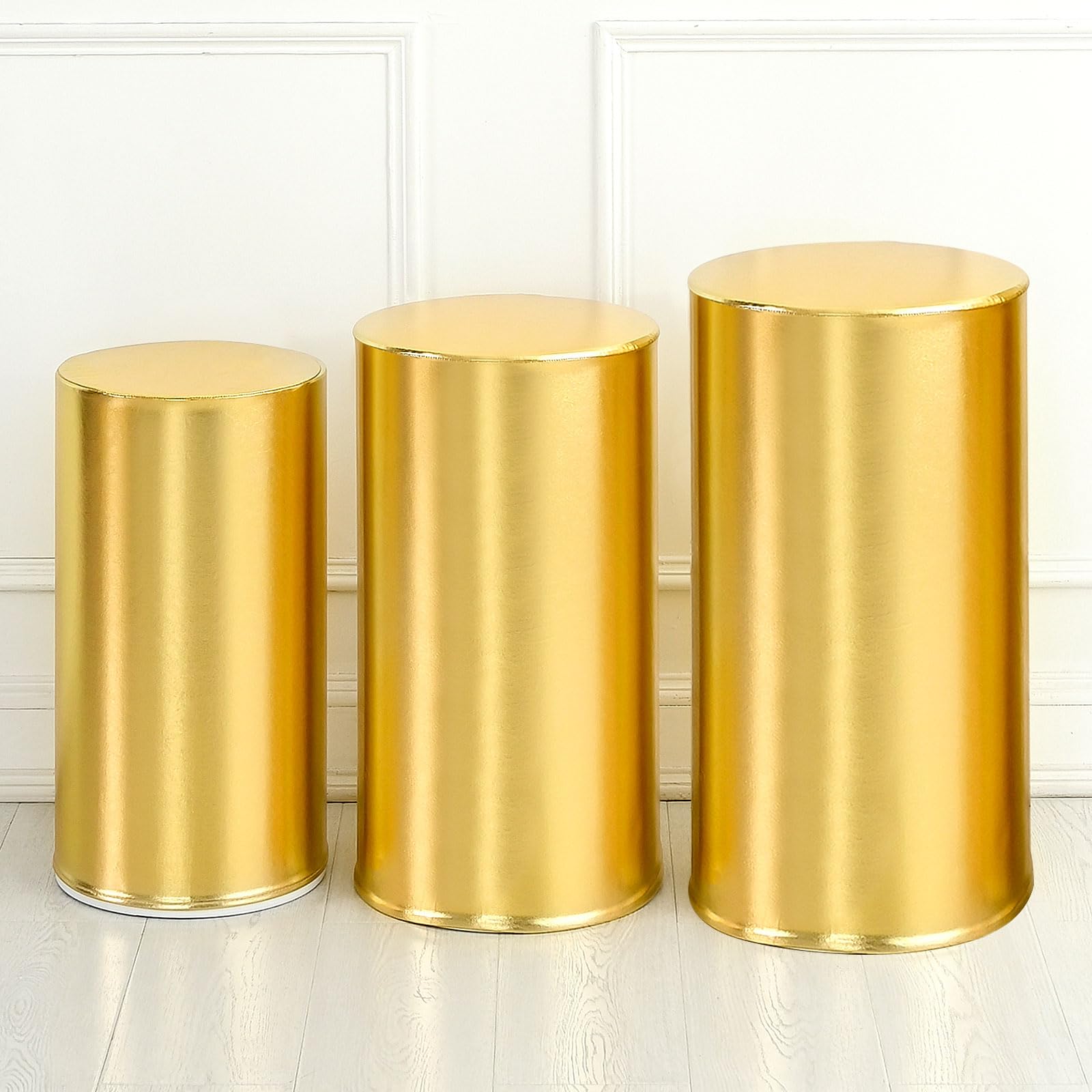 Lot De 3 Housses Dorées Pour Supports Cylindriques En Métal, Housses En Spandex Pour Fêtes, Mariages, Anniversaires, Petite Taille