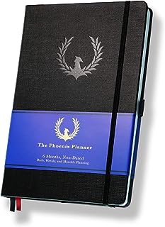 The Phoenix Planner - Best Daily Calendar and Agenda for Goal Setting, Boost Happiness and Productivity - Gratitude Journal, Habit Tracker, Quarterly Business Planner - 6 Months, Undated (Charcoal)