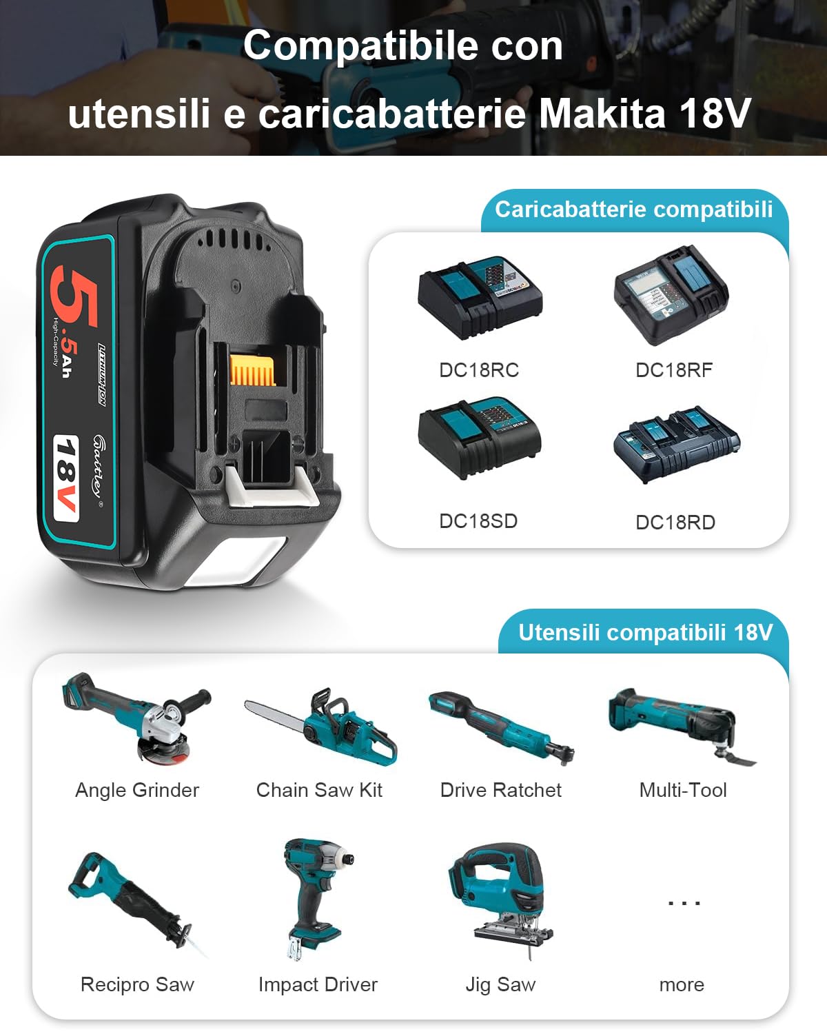 Waitley 2X 5500mAh Batteria di Ricambio per Makita Batteria 18V