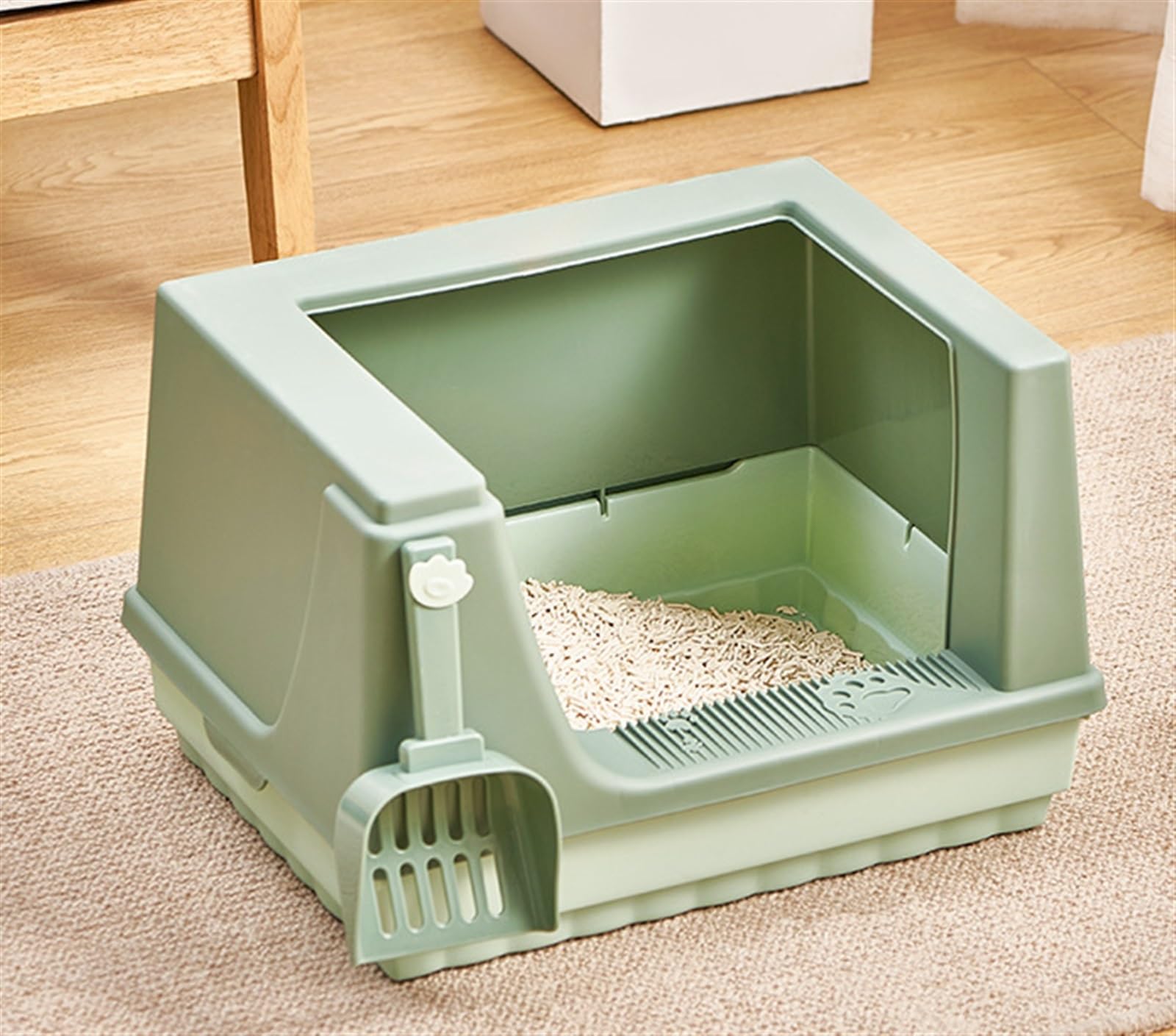 Lettiera Gatto Toilette Per Lettiera Per Gatti, Vassoio Antispruzzo, Lati Alti, Semichiusa, Per Piccoli Animali Domestici, Salvaspazio Pratica e Igienica(Grün)