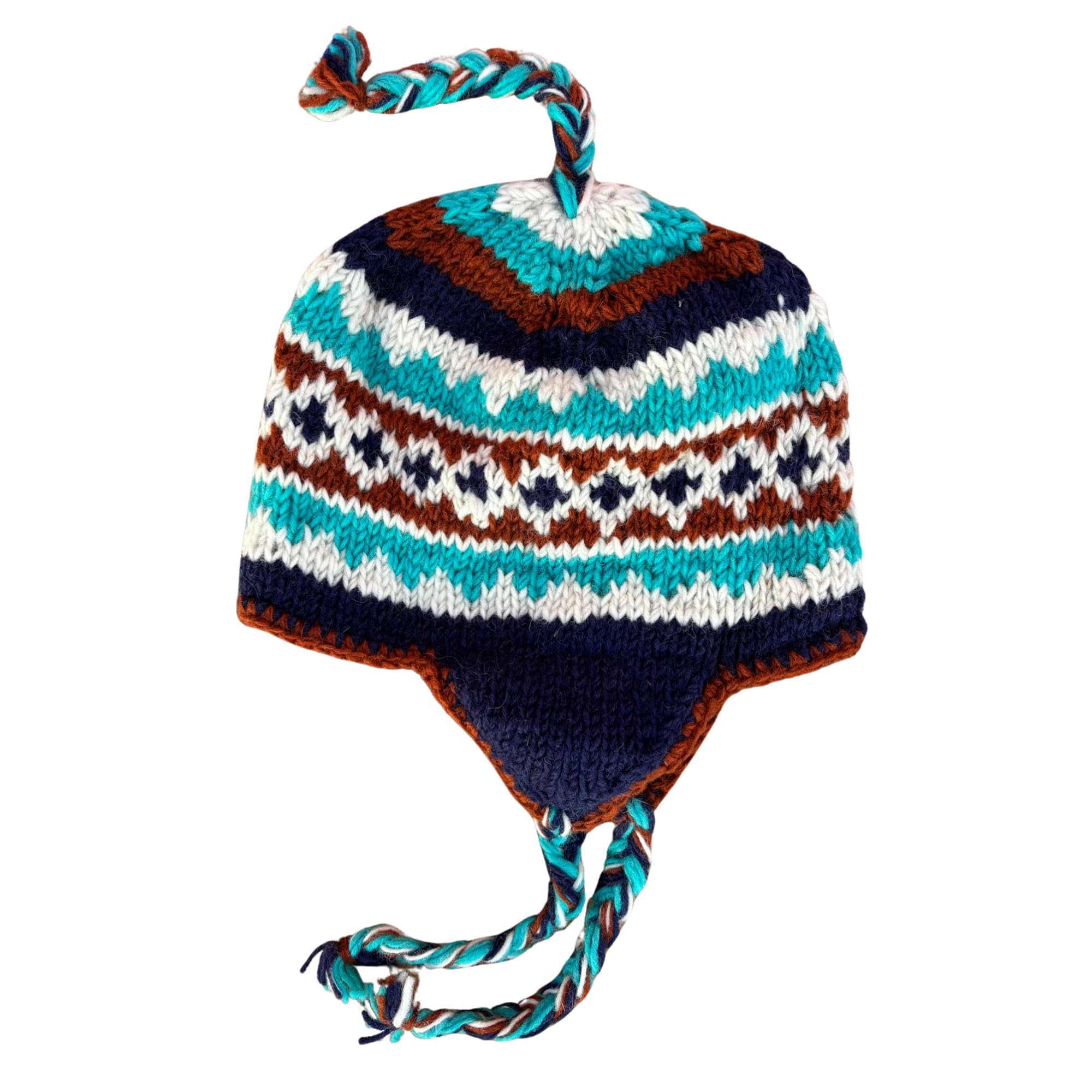 Berretto in lana lavorato a mano, unisex, foderato in pile, con paraorecchie